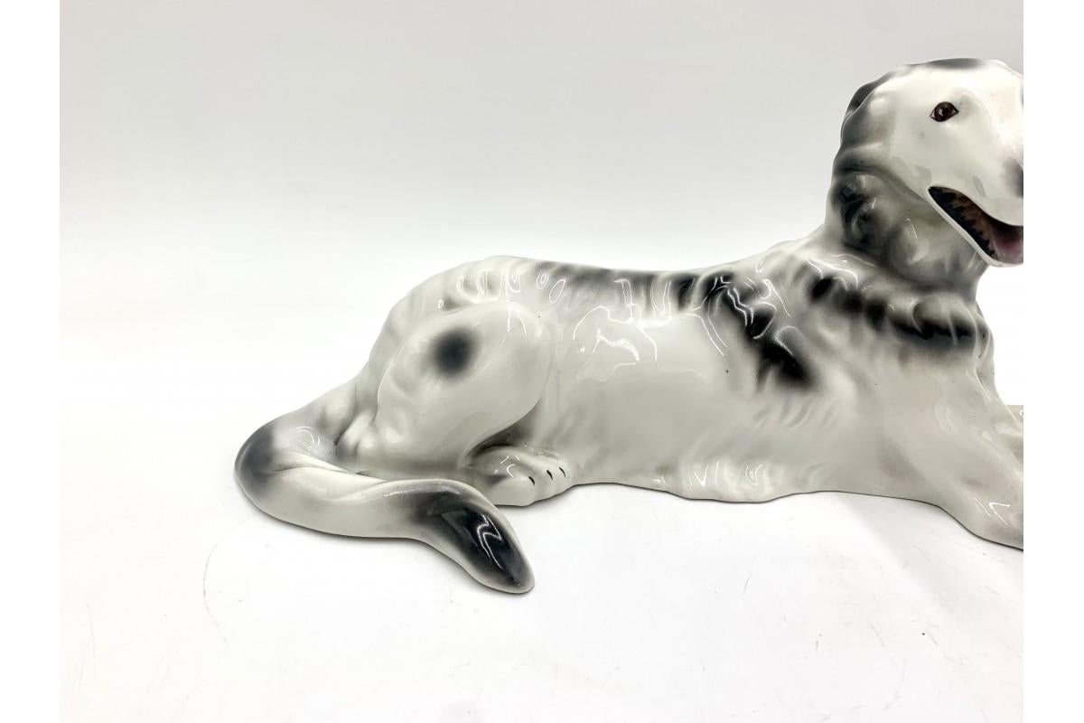 Art Deco Porcelain Figurine Greyhound Russian Borzoj, Bogucice, 60s For Sale