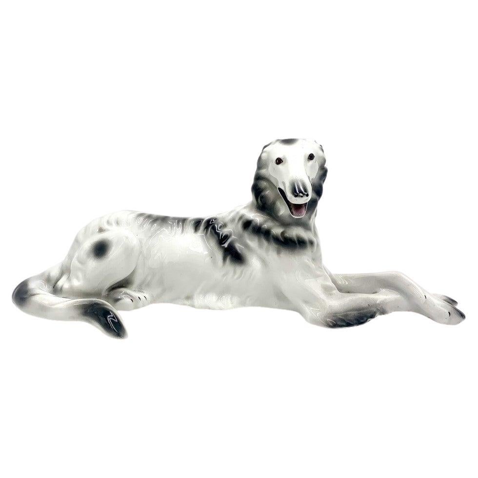 Porcelain Figurine Greyhound Russian Borzoj, Bogucice, 60s For Sale