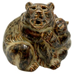 Porcelain Figurine of a Bear with Cub, Designed by Knud Kyhn, Royal Copenhagen