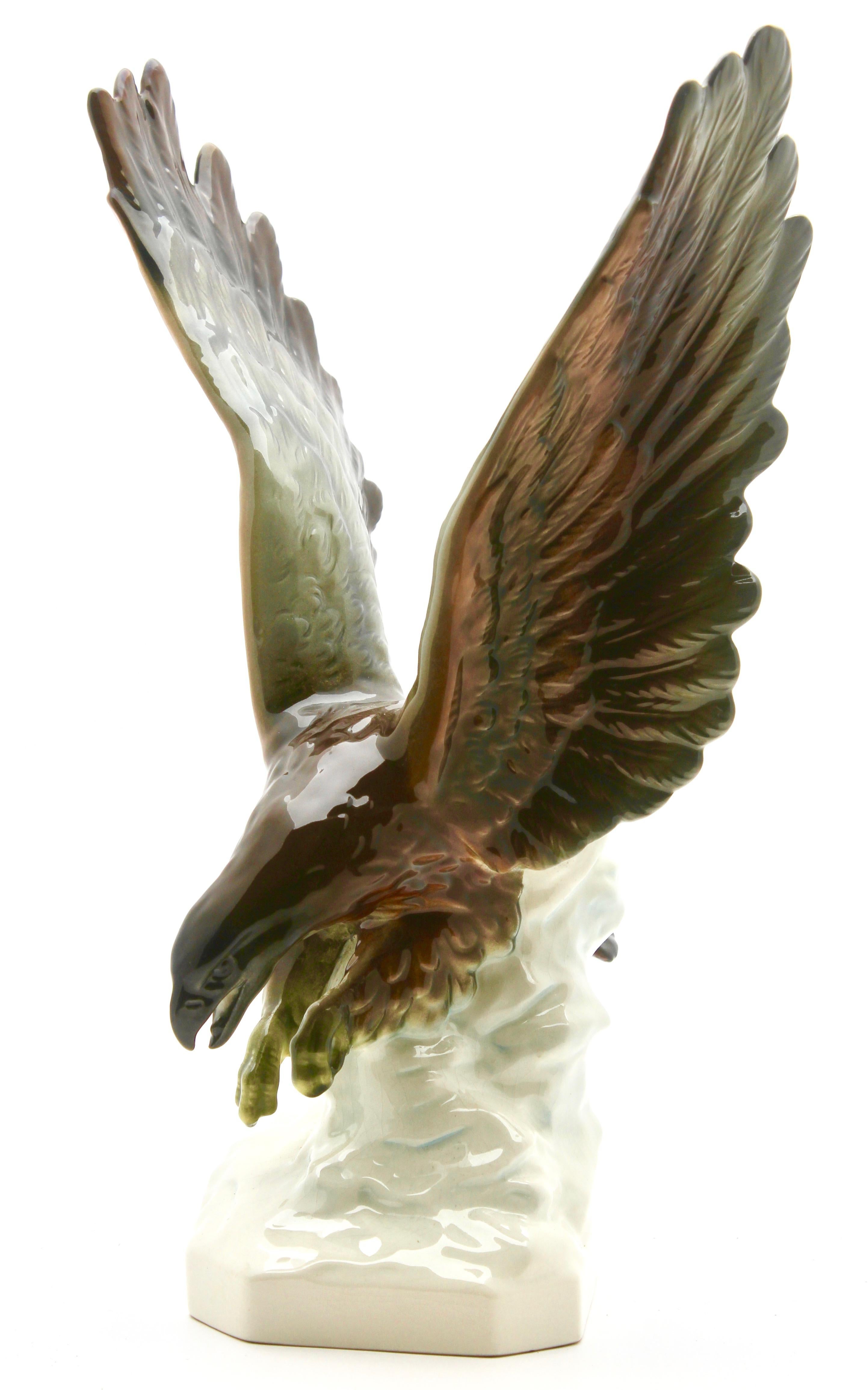 Glazed Porcelain Figurine of a Bird of Prey by Goebel Germany, Signed 'Goebel' For Sale