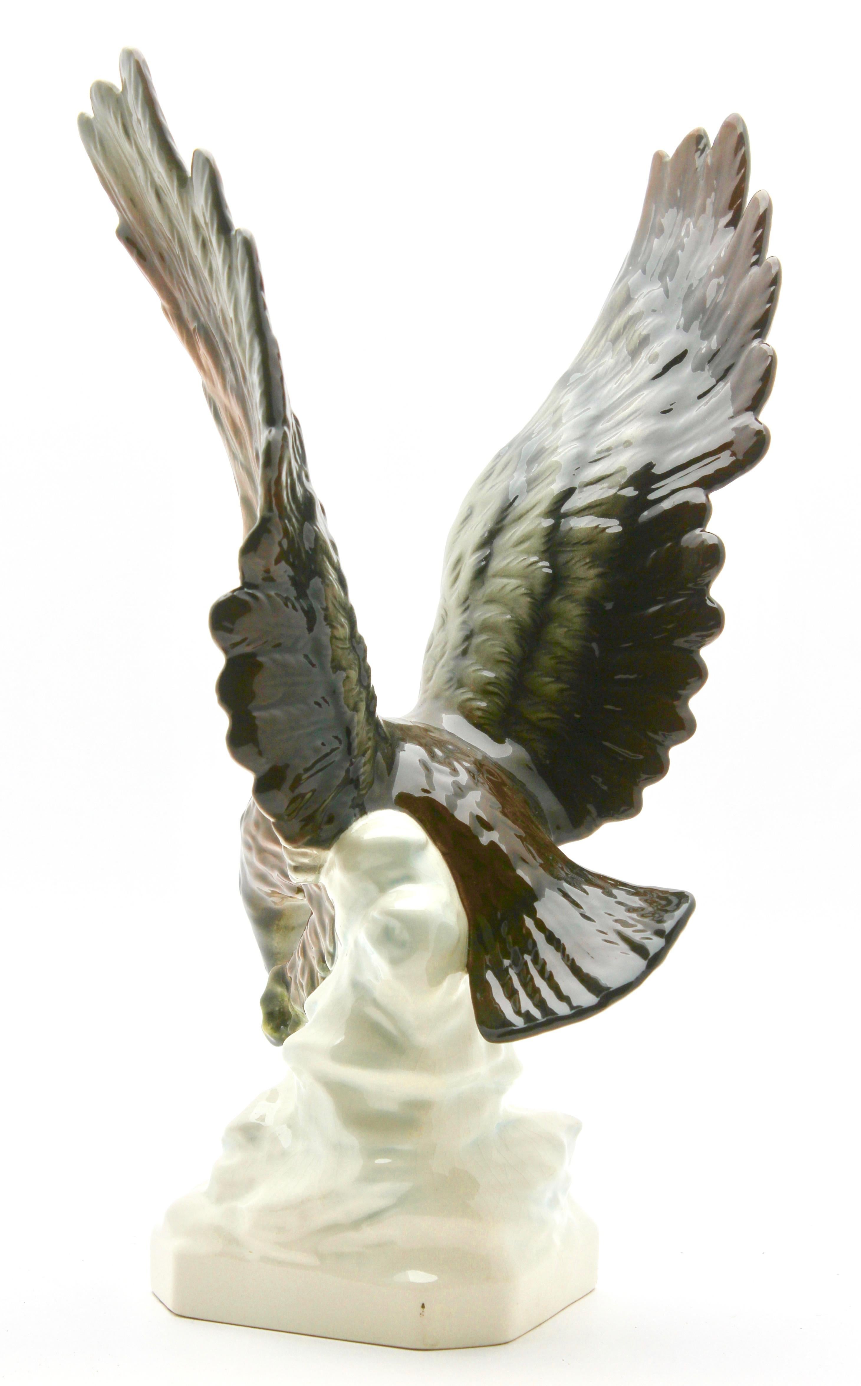 Mid-20th Century Porcelain Figurine of a Bird of Prey by Goebel Germany, Signed 'Goebel'