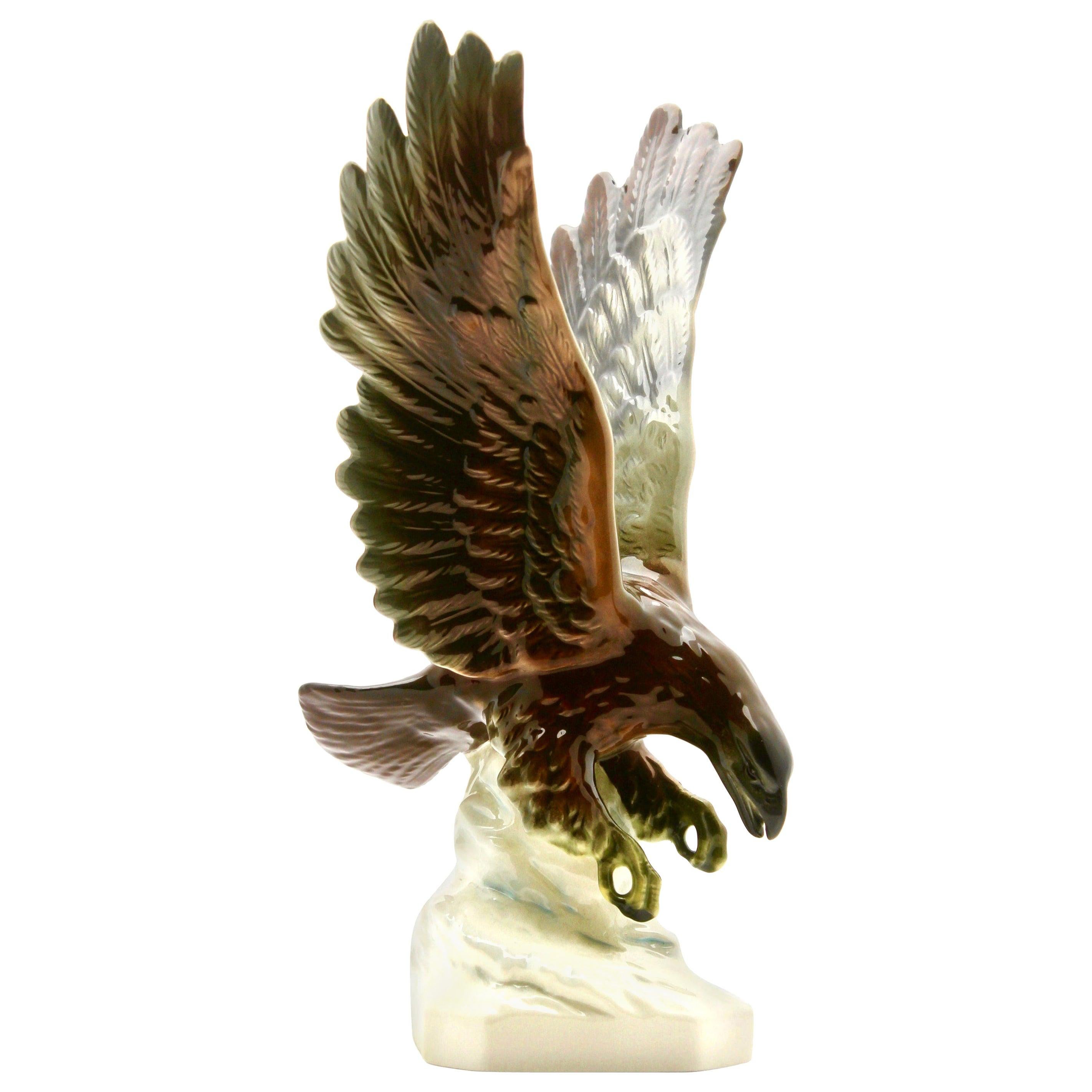 Porcelain Figurine of a Bird of Prey by Goebel Germany, Signed 'Goebel'