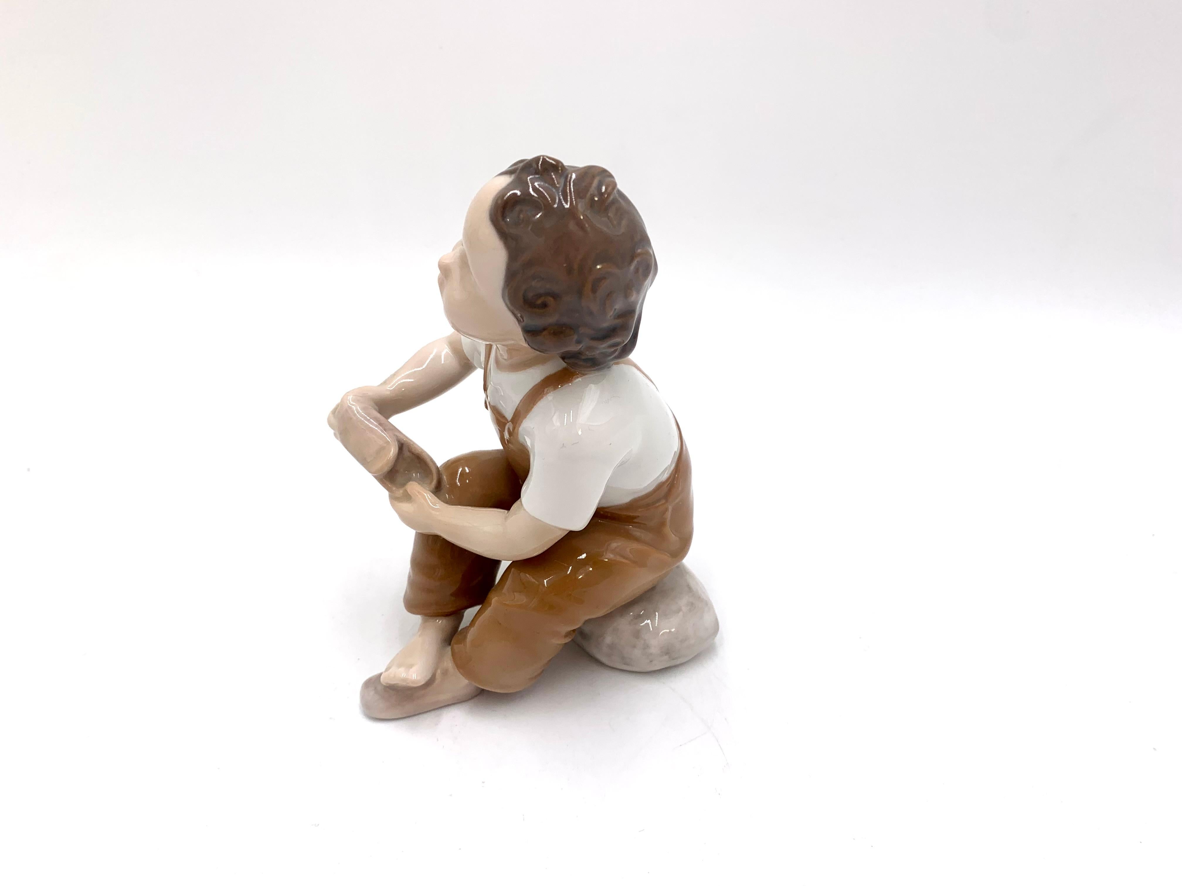 Mid-Century Modern Porcelain Figurine of a Boy, Bing & Grondahl, Denmark, 1950s / 1960s For Sale