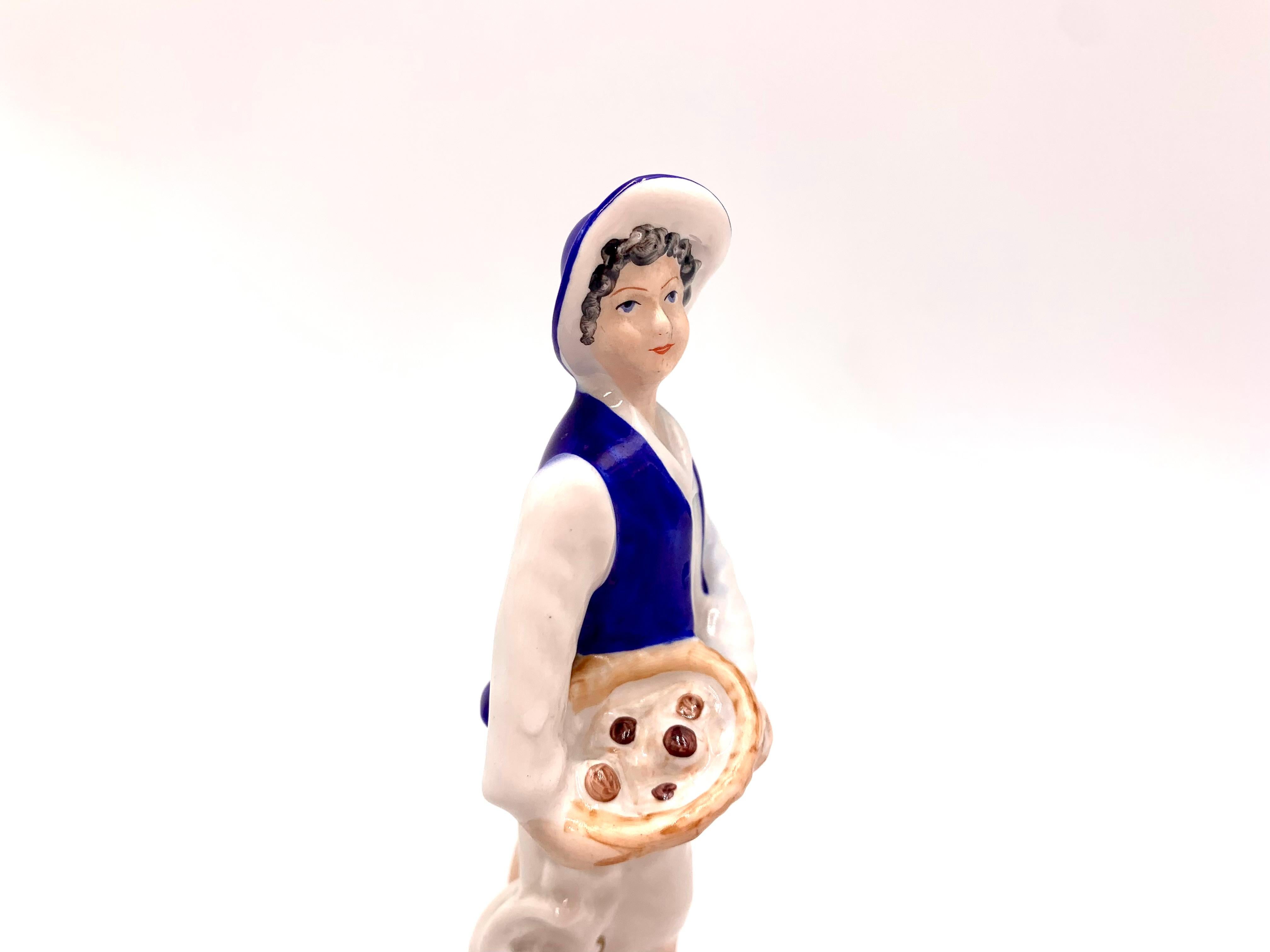 Porcelain figurine of a boy with a basket. Manufactured by Zaklad Ceramiki Szlachetnej Jan Jezela in Katowice in the 1970s and 1980s.

The figurine is in very good condition.

Measures: Height: 16cm, width 6cm.