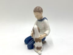 Porcelain Figurine of a Boy with a Dog, Bing & Grondahl, Denmark, 1950s