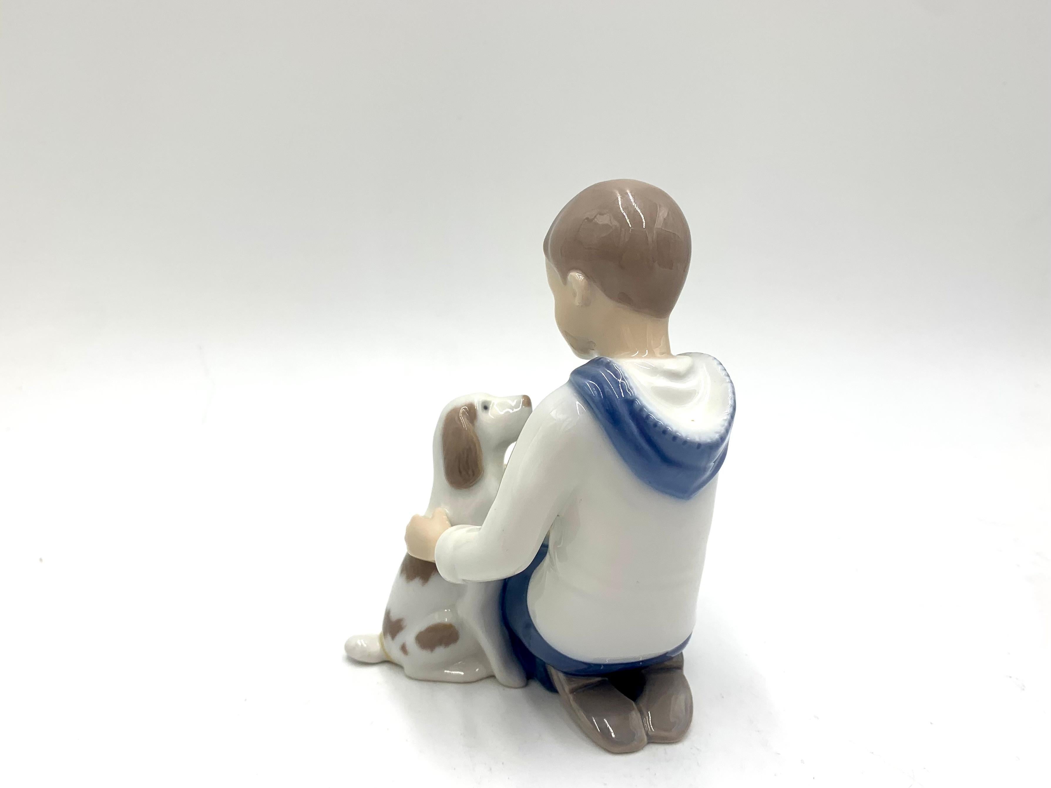 Danish Porcelain Figurine of a Boy with a Dog, Bing & Grondahl, Denmark, 1950s