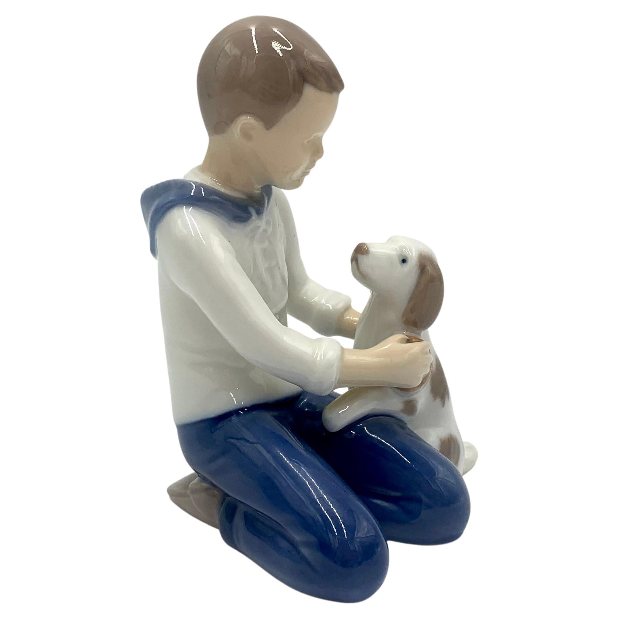 Porcelain Figurine of a Boy with a Dog, Bing & Grondahl, Denmark, 1950s