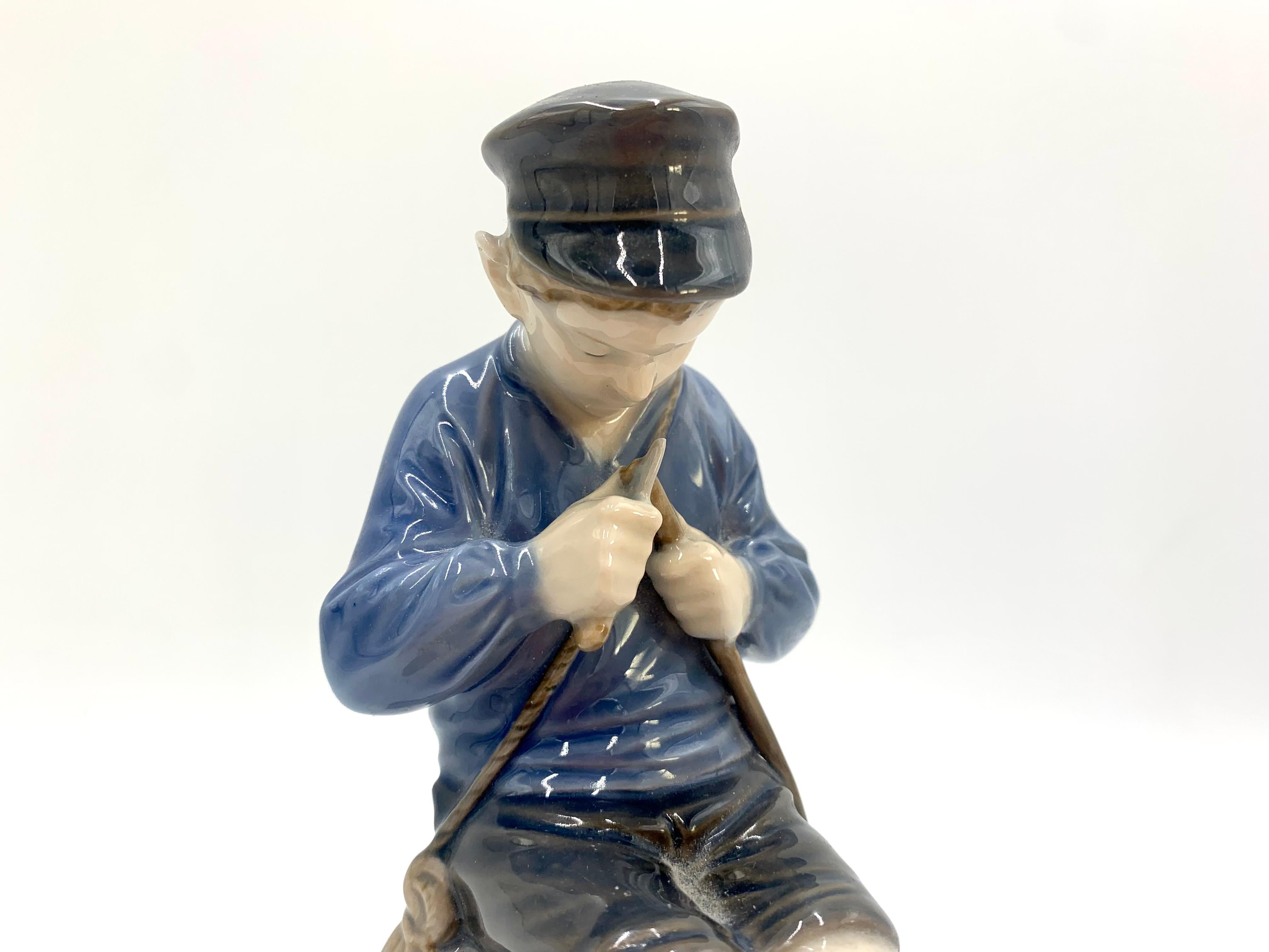 Mid-Century Modern Porcelain Figurine of a Boy with a Stick, Royal Copenhagen, Denmark For Sale