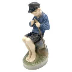 Vintage Porcelain Figurine of a Boy with a Stick, Royal Copenhagen, Denmark