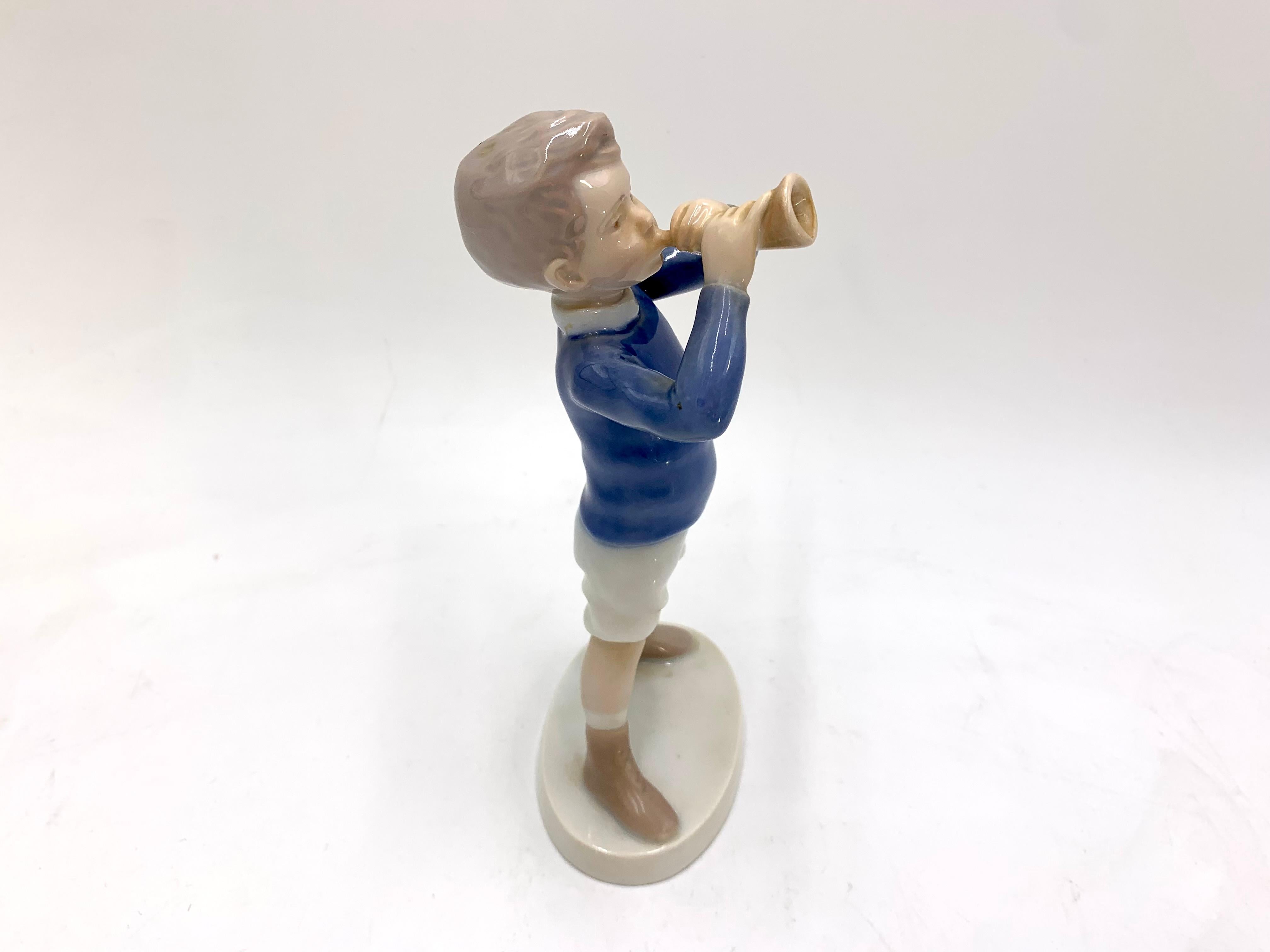 Danish Porcelain Figurine of a Boy with a Trumpet, Bing & Grondahl, Denmark, 1970s/80s For Sale