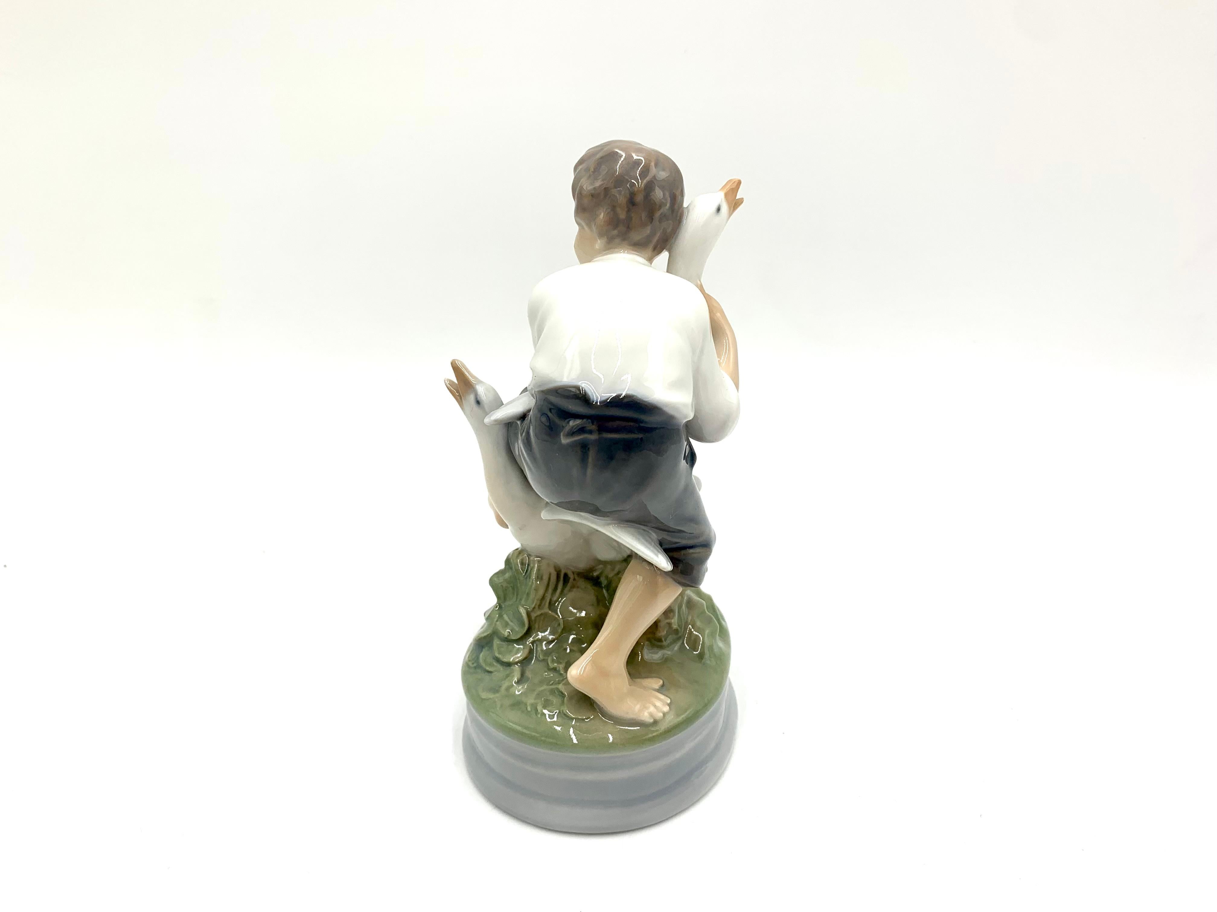 Porcelain Figurine of a Boy with Geese, Royal Copenhagen, Denmark, 1964 In Good Condition In Chorzów, PL