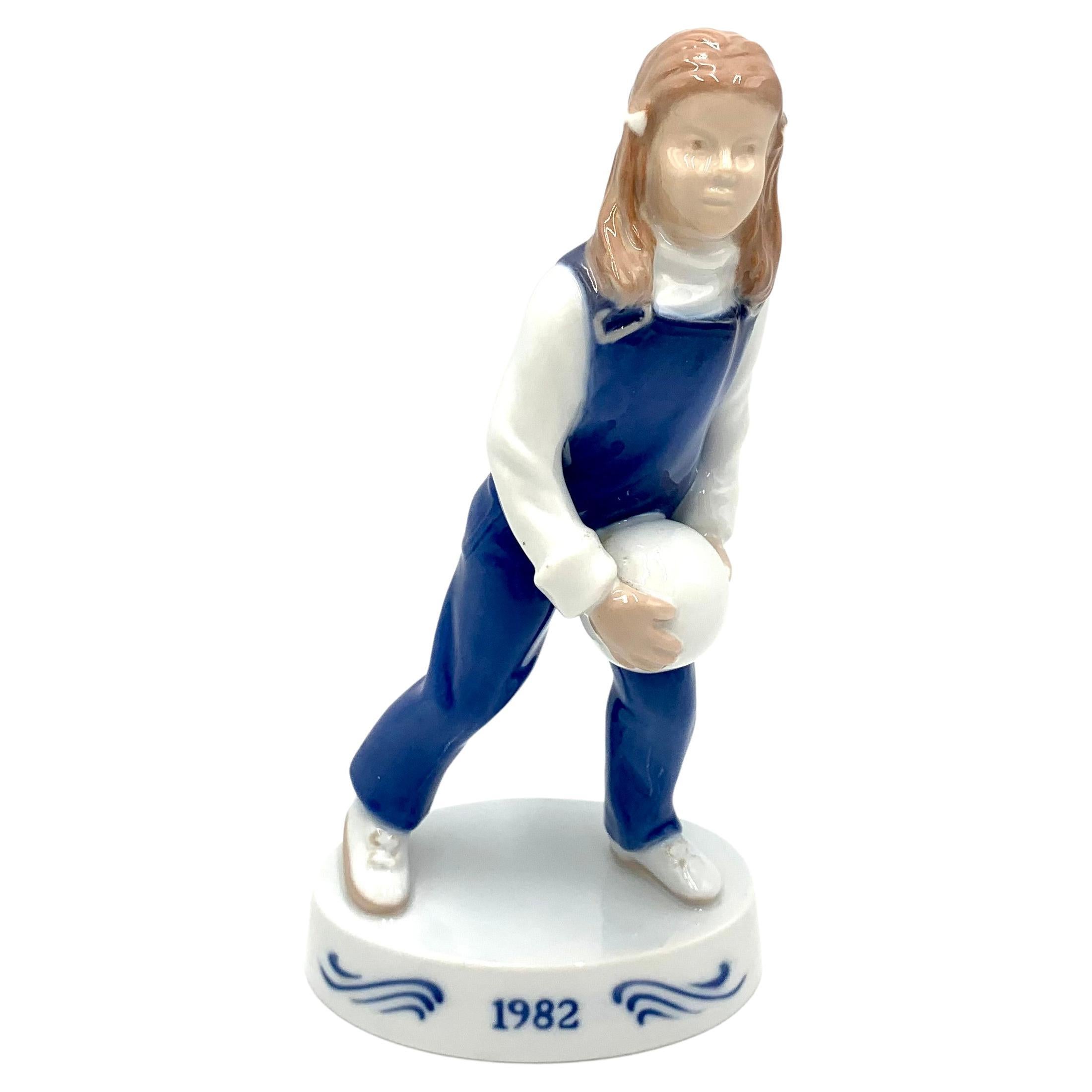 Porcelain Figurine of a Girl with a Ball, Bing & Grondahl, Denmark, 1982 Figurin For Sale