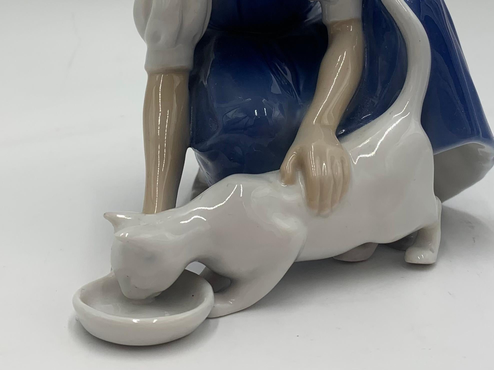 Porcelain Figurine of a Girl with a Cat, Bing & Grondahl, Denmark, 1950s / 1960s 1