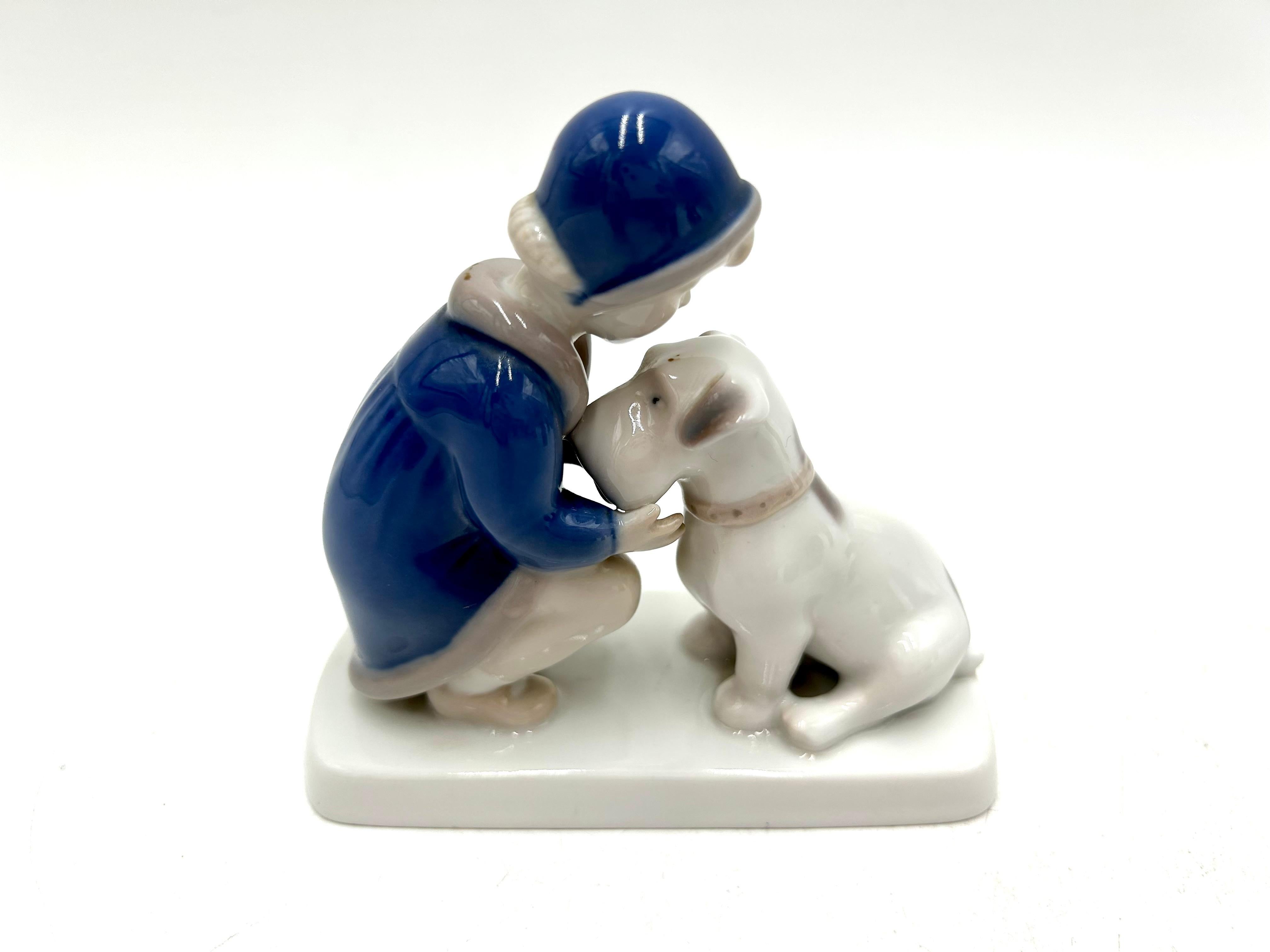 Danish Porcelain Figurine of a Girl with a Dog, Bing & Grondahl, Denmark, 1950s