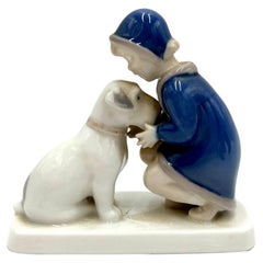 Porcelain Figurine of a Girl with a Dog, Bing & Grondahl, Denmark, 1950s