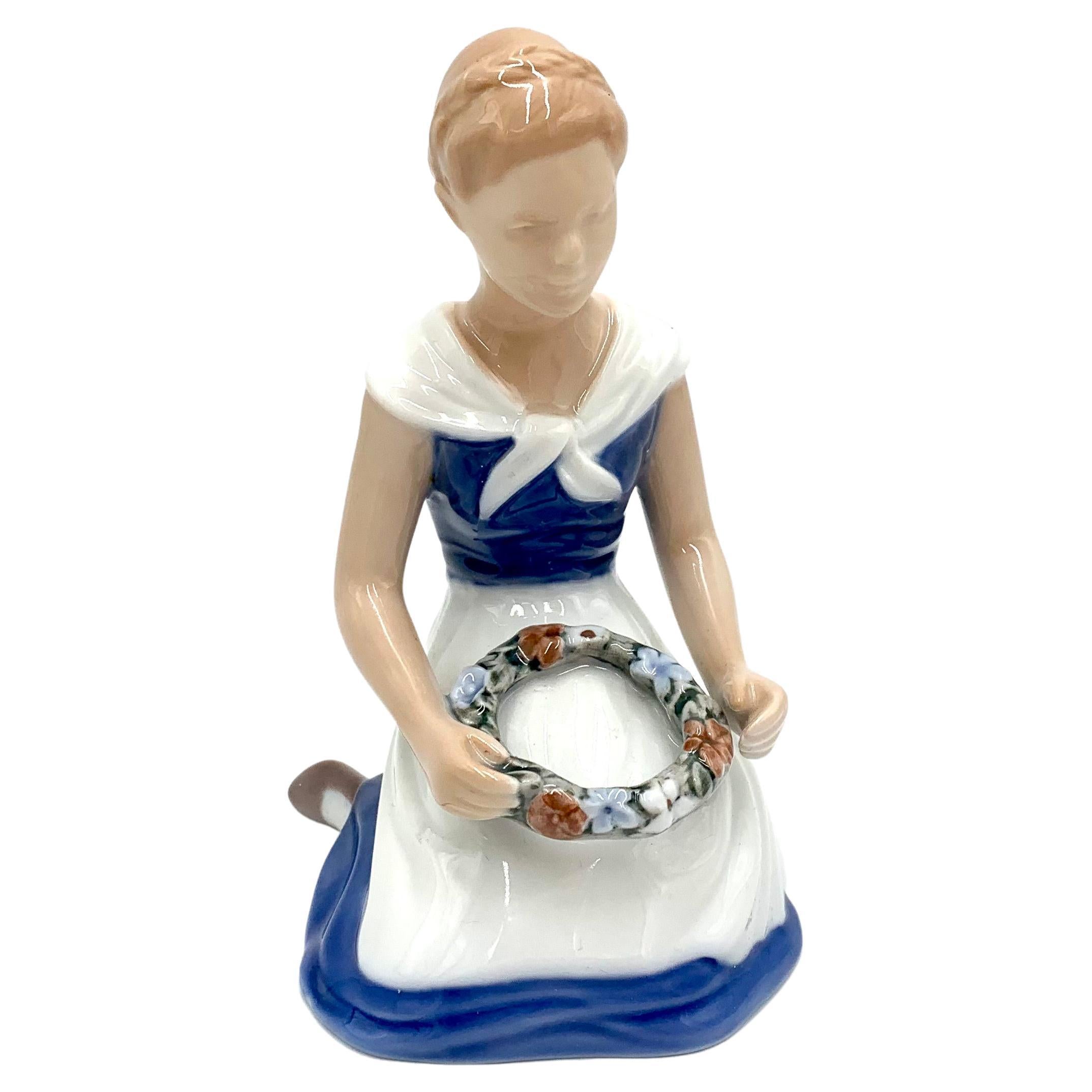 Porcelain Figurine of a Girl with Wreath, Bing & Grondahl, Denmark, 1980s