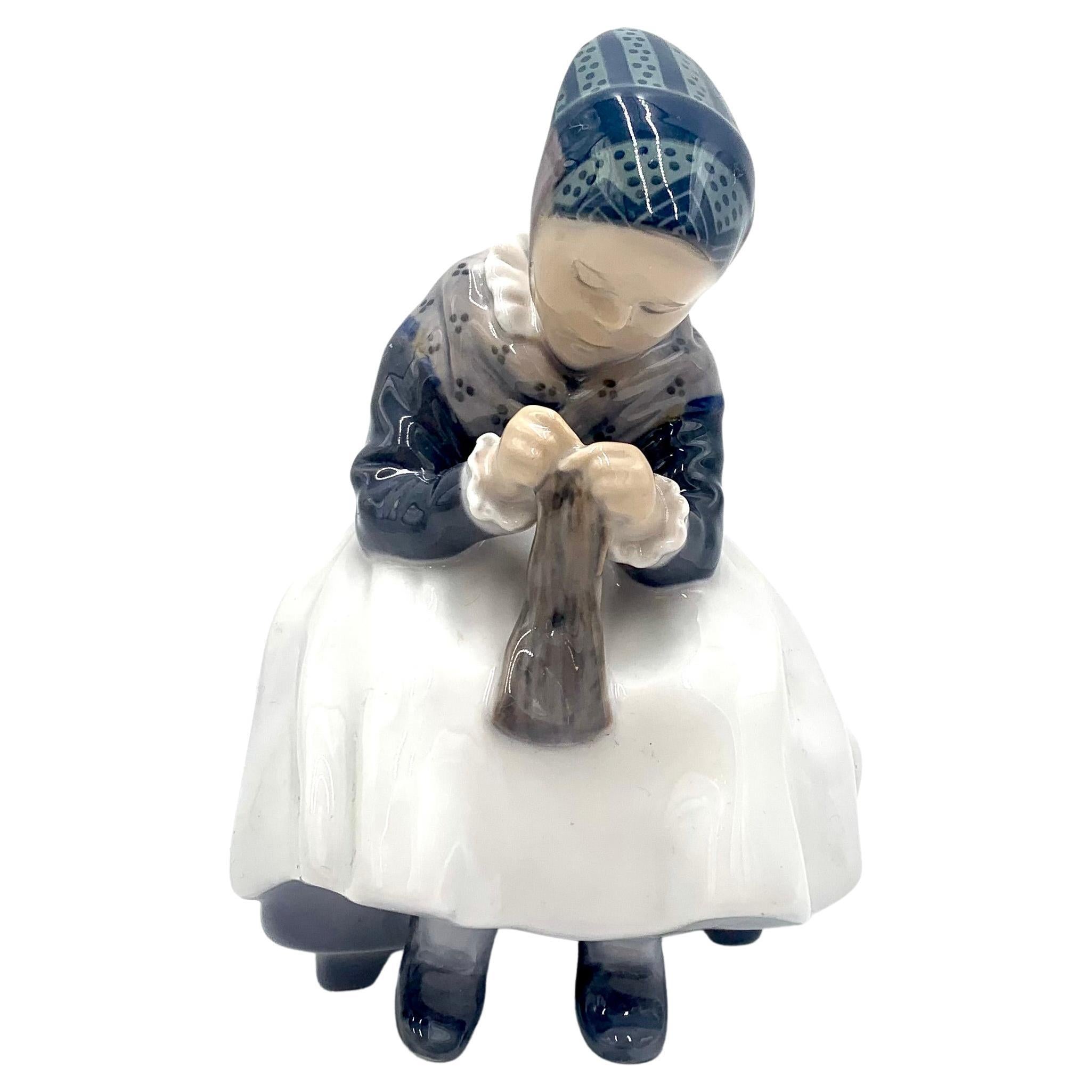 Porcelain Figurine of a Sewing Woman, Royal Copenhagen, Denmark