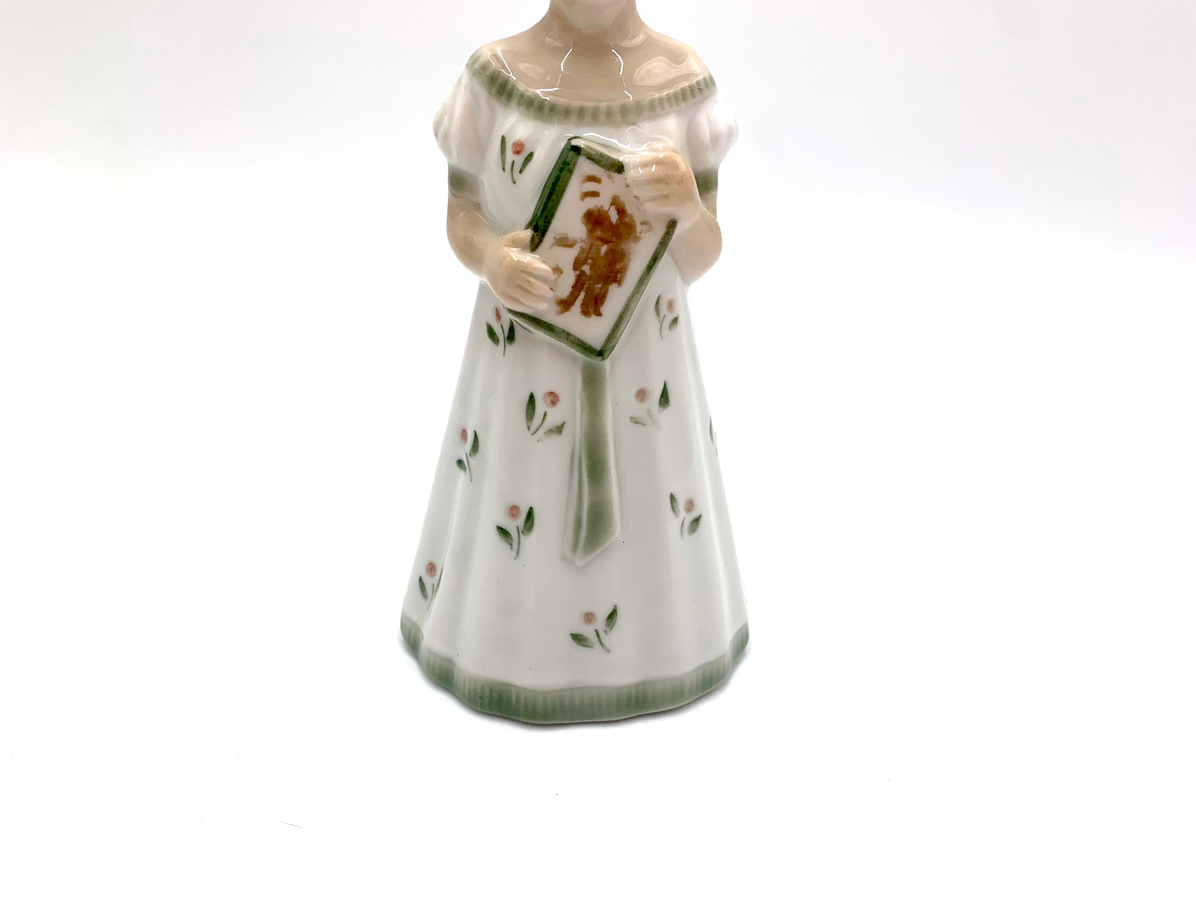 20th Century Porcelain Figurine of a Woman with a Book, Lyngby, Denmark, 1960s