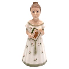 Vintage Porcelain Figurine of a Woman with a Book, Lyngby, Denmark, 1960s