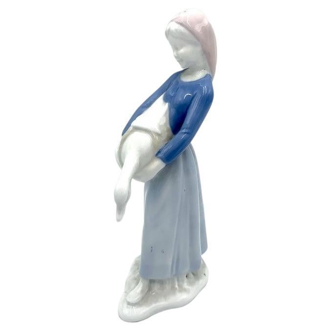 Porcelain Figurine of a Woman with a Goose, Gerold Porzellan, Germany, 1980s For Sale