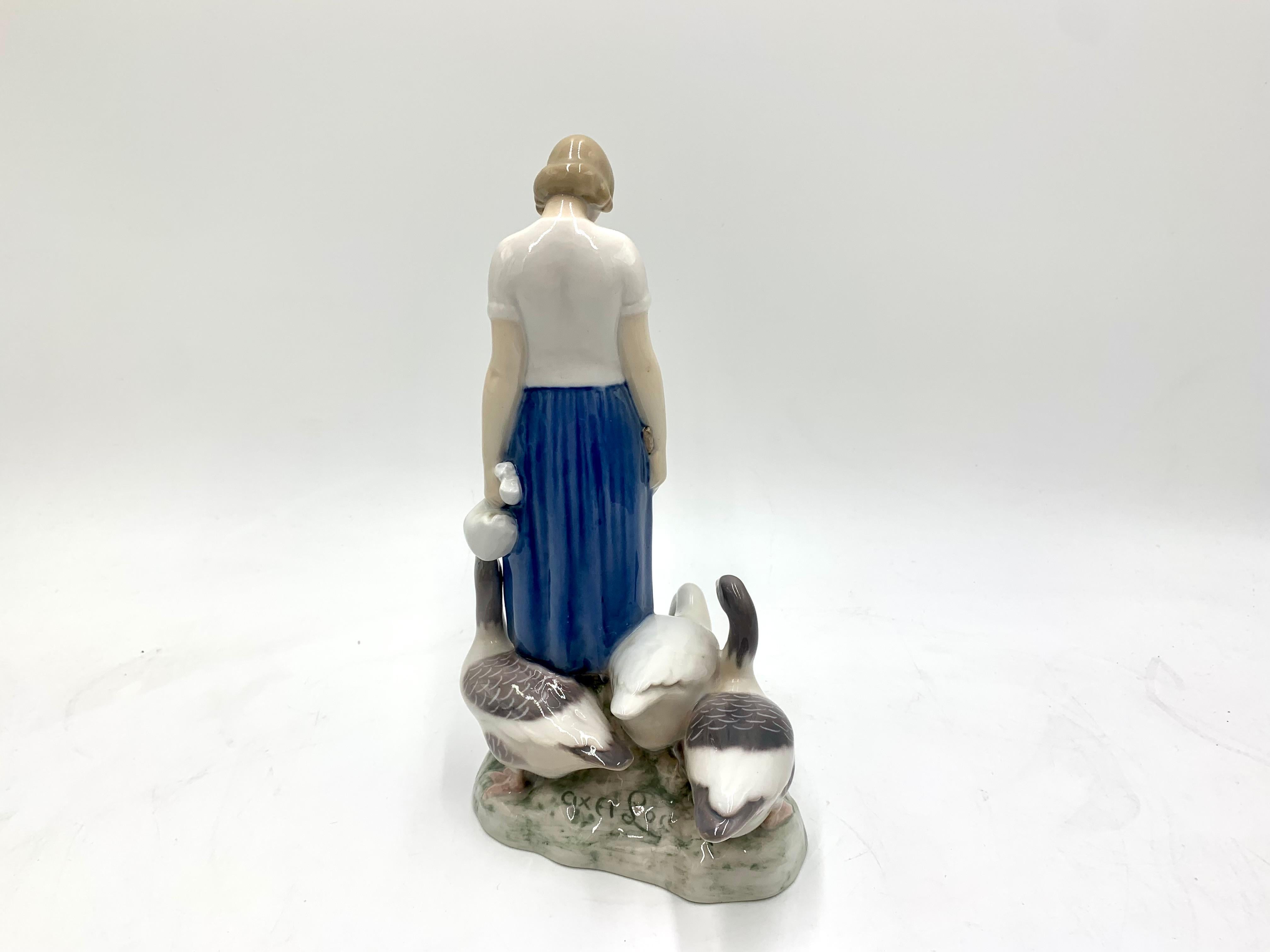 Danish Porcelain Figurine of a Woman with Geese, Bing & Grondahl, Denmark, 1950s / 1960