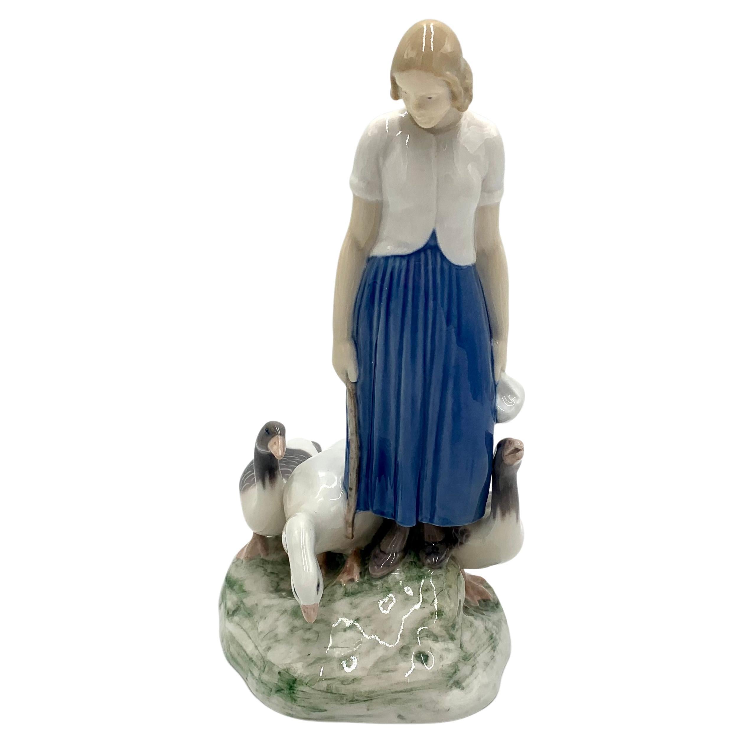 Porcelain Figurine of a Woman with Geese, Bing & Grondahl, Denmark, 1950s / 1960