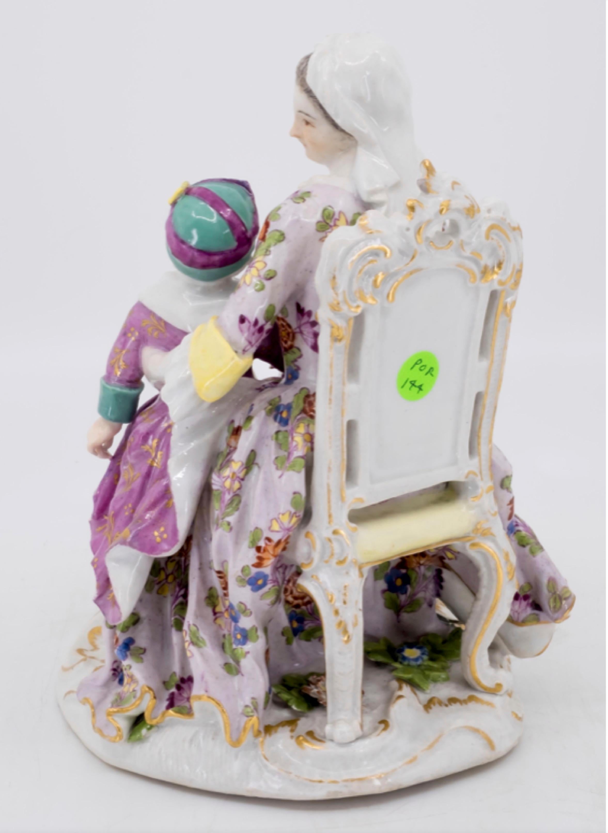 Classical Roman Porcelain Figurine of Mother and Childrens, Hand Painted, 18th Century, Meissen For Sale