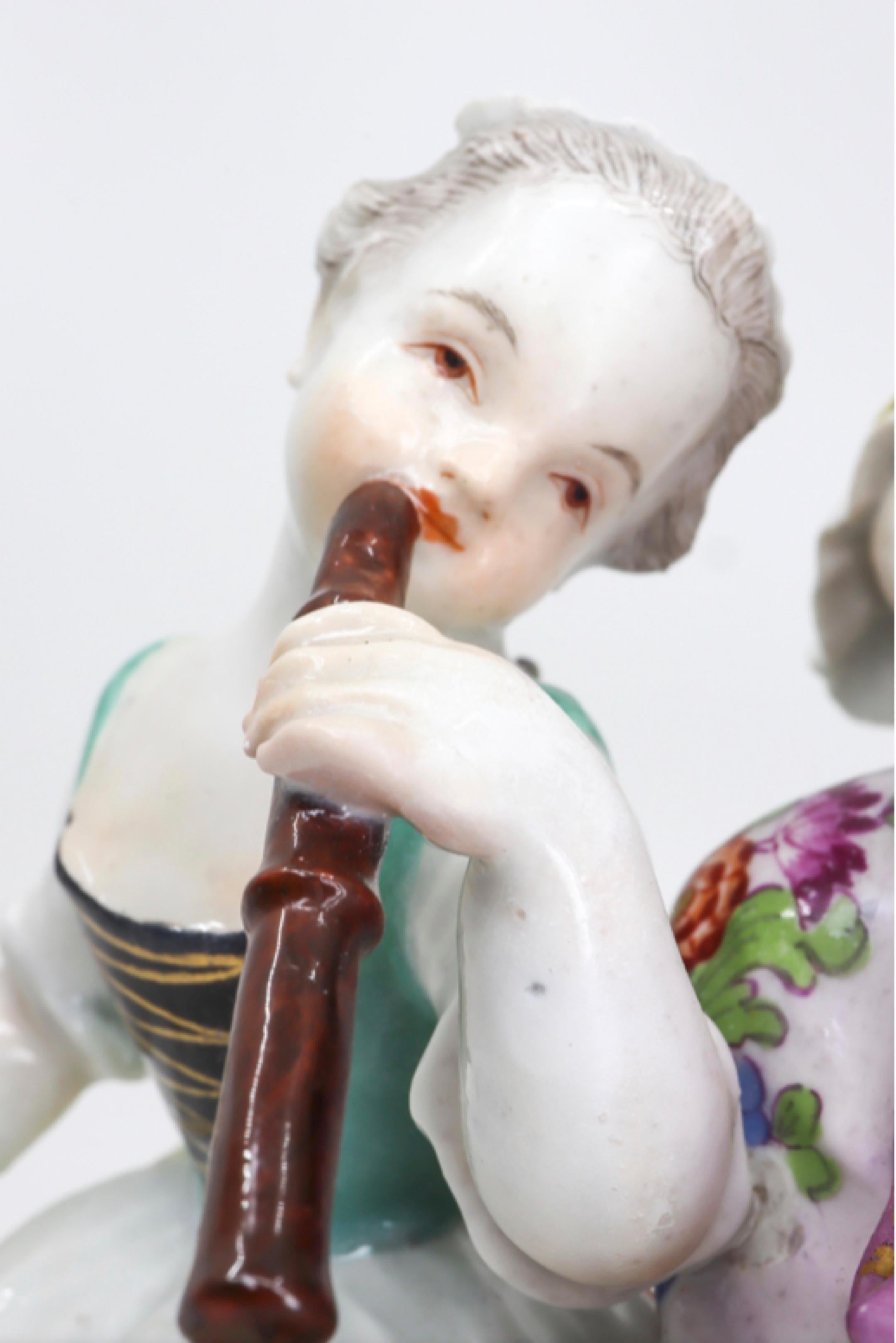 Hand-Painted Porcelain Figurine of Mother and Childrens, Hand Painted, 18th Century, Meissen For Sale