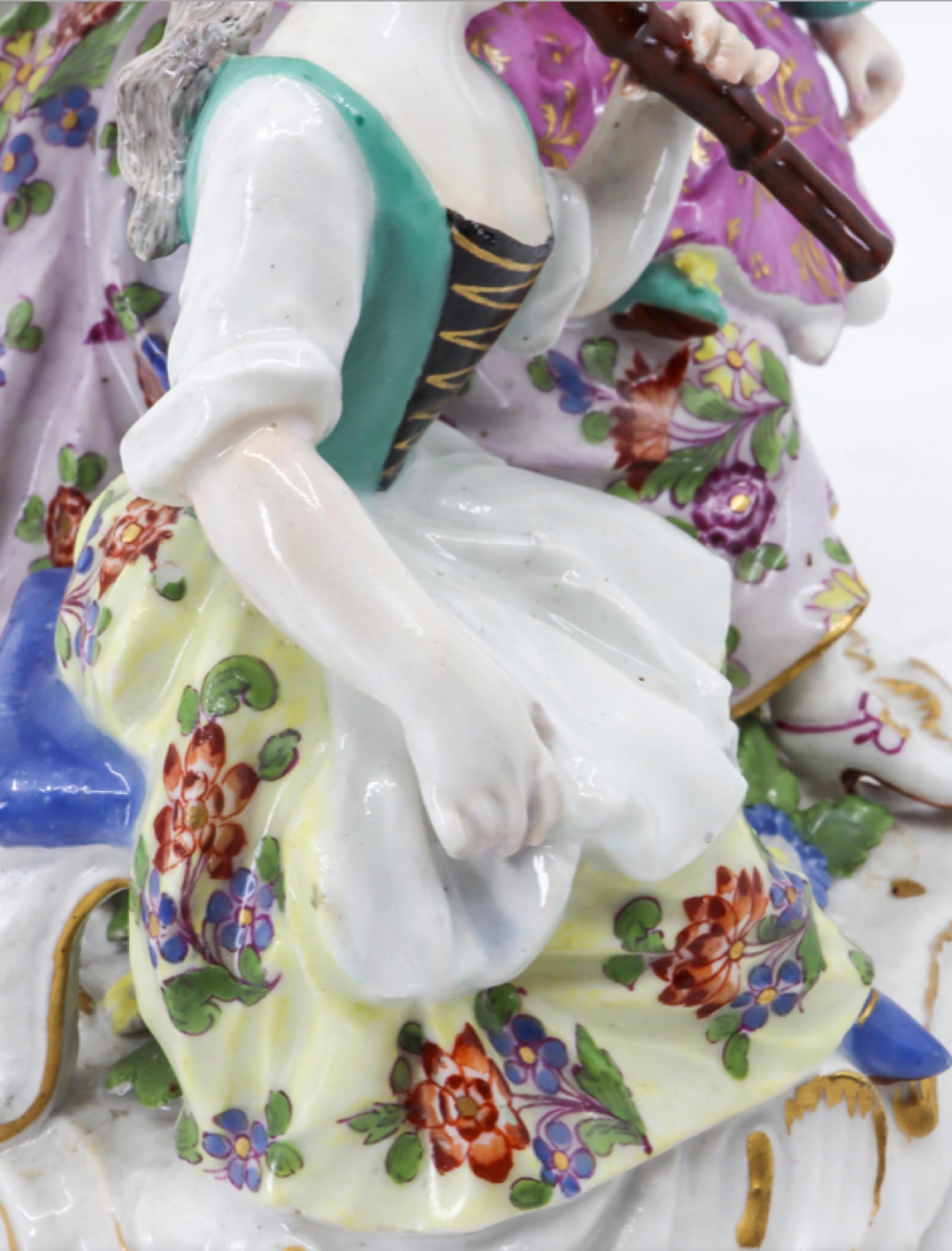 Porcelain Figurine of Mother and Childrens, Hand Painted, 18th Century, Meissen For Sale 3