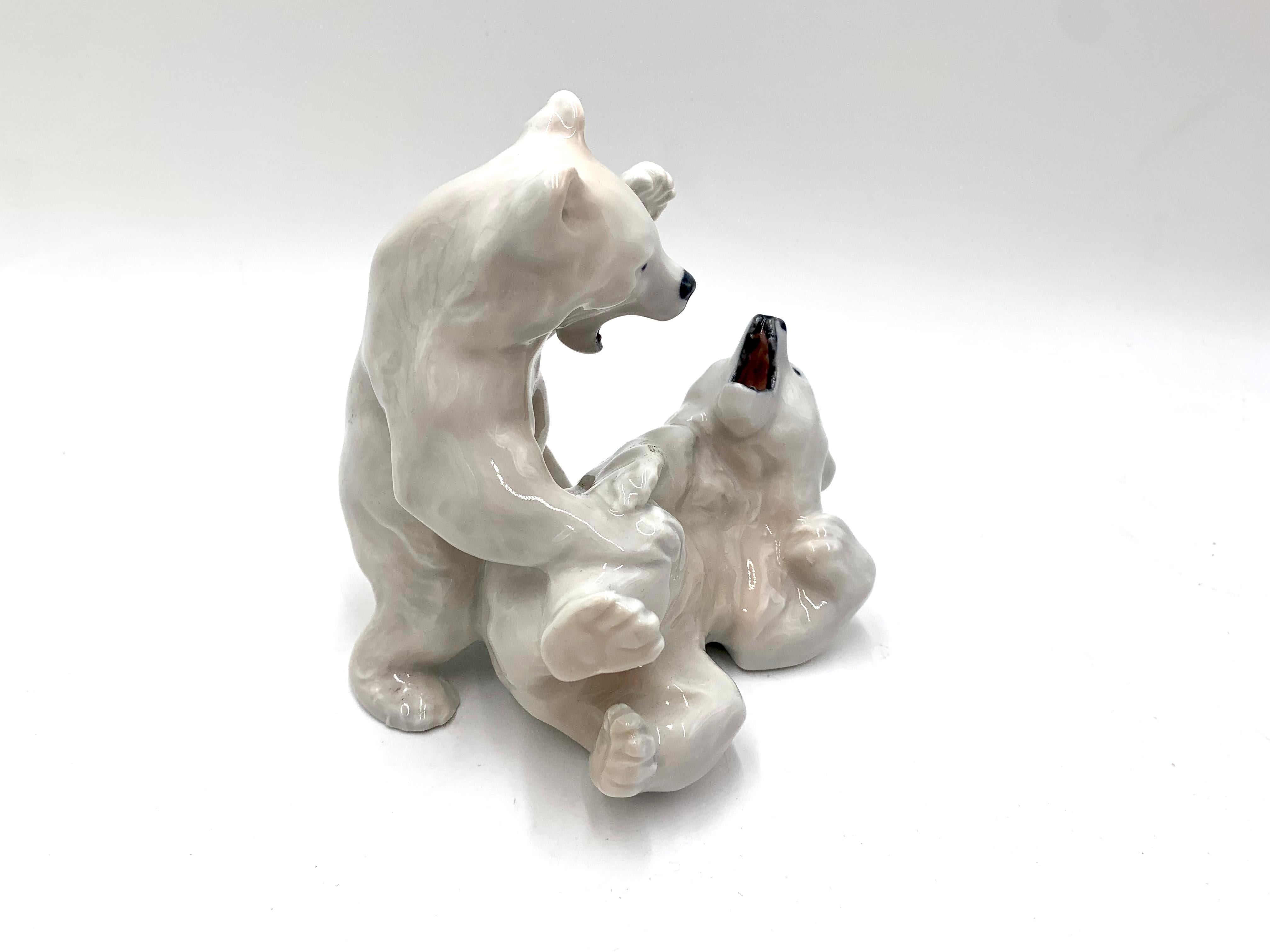 Scandinavian Modern Porcelain Figurine of Polar Bears, Royal Copenhagen, Denmark, 1960s