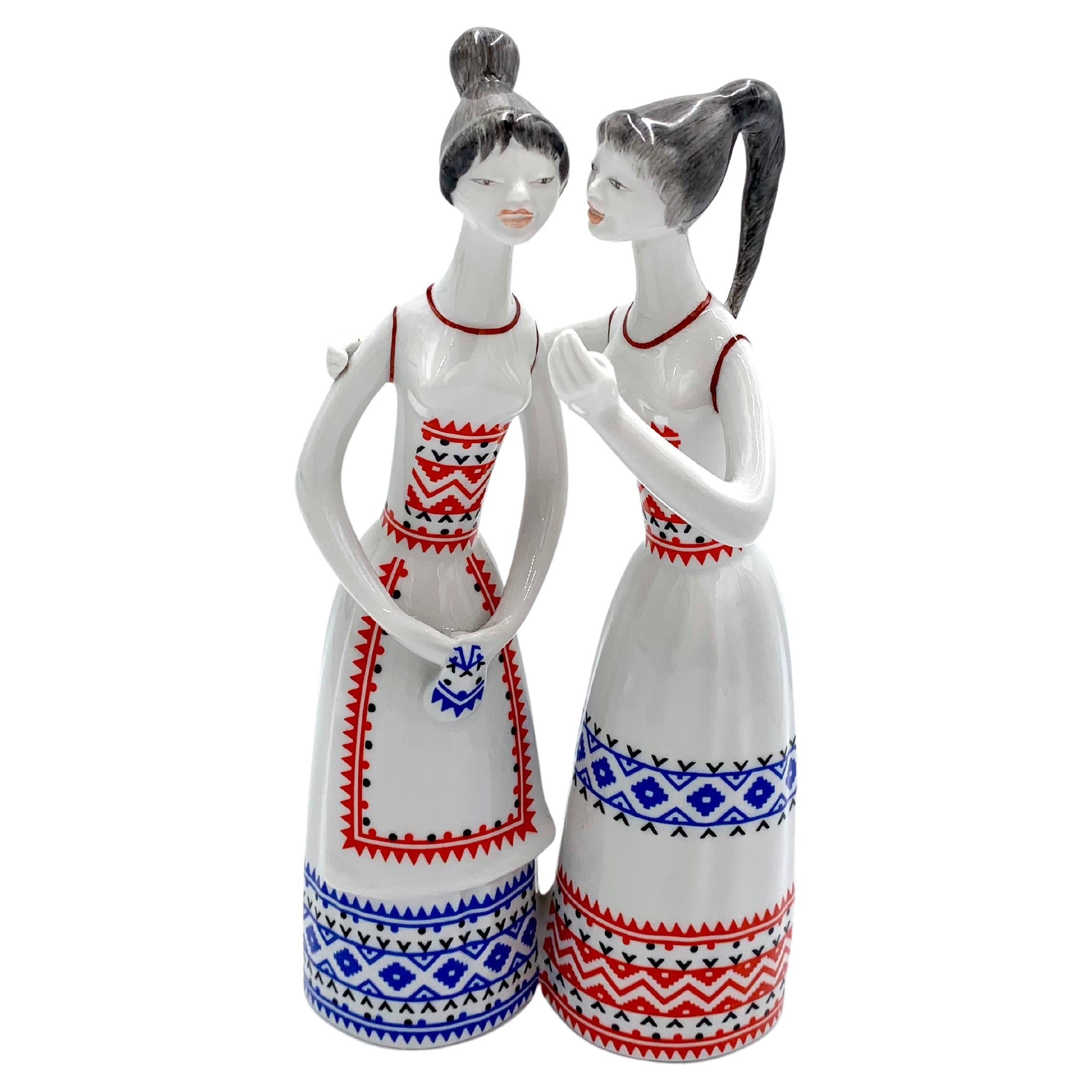 Porcelain Figurine of the "Gossip Girl", Hollohaza Hungary, 1960s