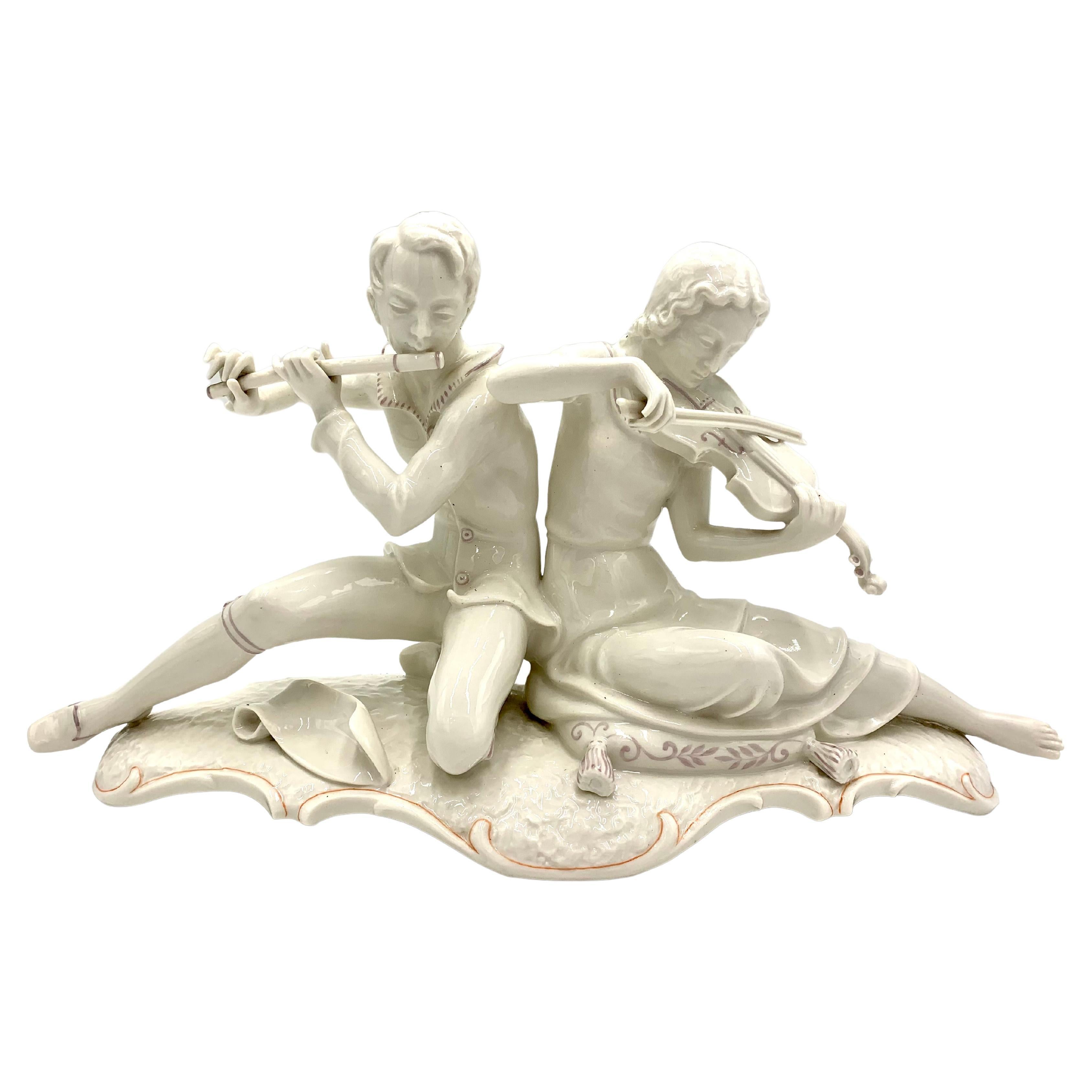 Porcelain Figurine "Two Musicians", Hutschenreuther, Germany, 50s