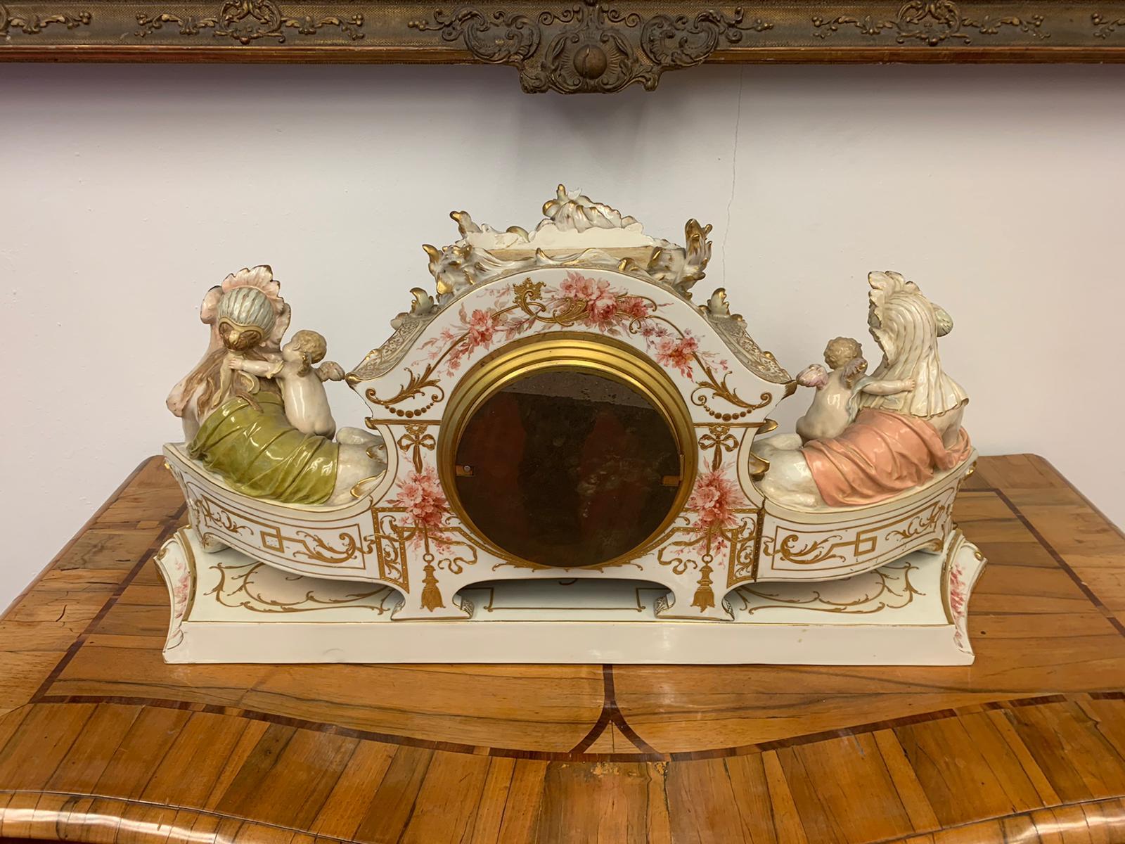Porcelain Fireplace-Mantel Clock with Two Sphinxes and Cherubs KPM, Berlin 3