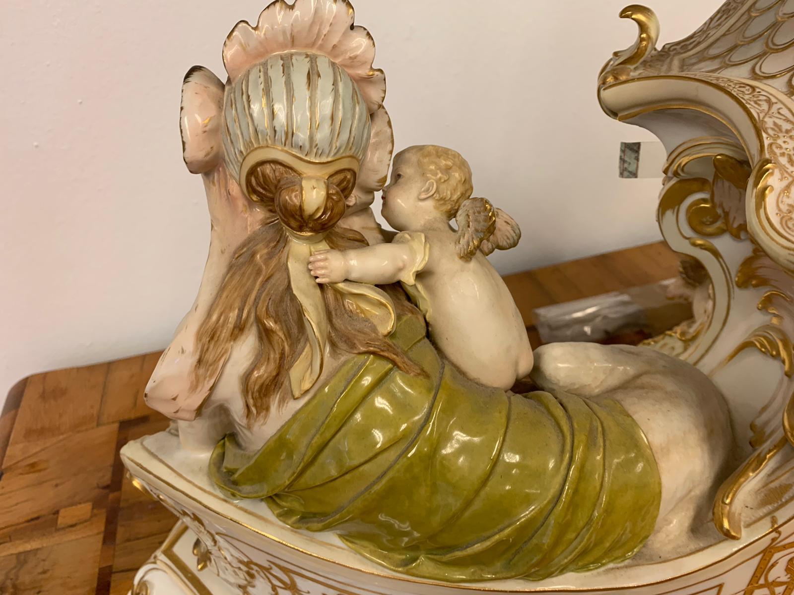 Porcelain Fireplace-Mantel Clock with Two Sphinxes and Cherubs KPM, Berlin 6