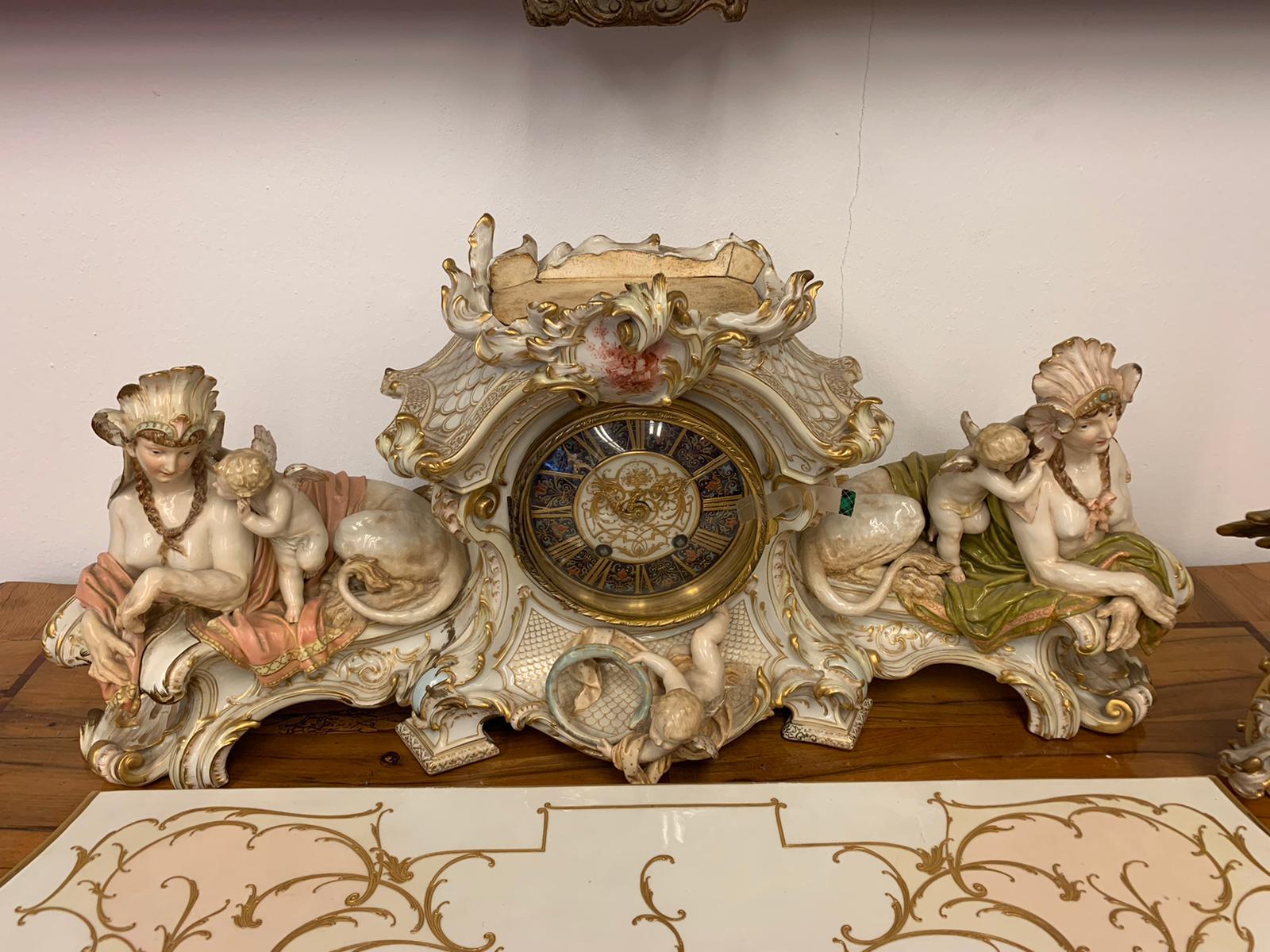 Porcelain Fireplace-Mantel Clock with Two Sphinxes and Cherubs KPM, Berlin 11