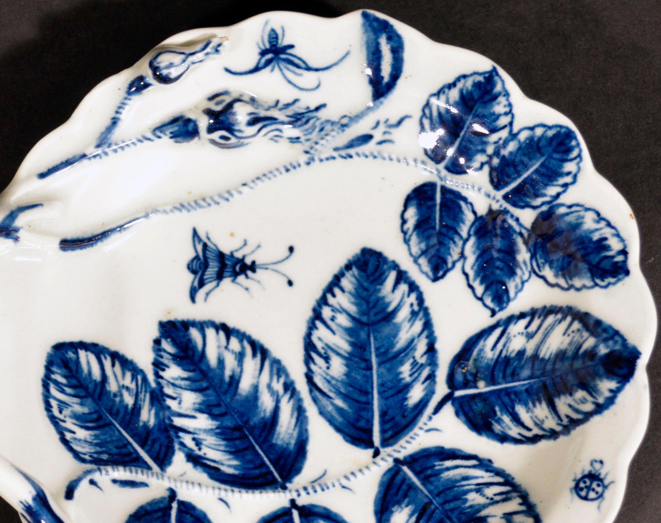 Georgian 18th Century First Period Worcester Blue Blind Earl Leaf Dish