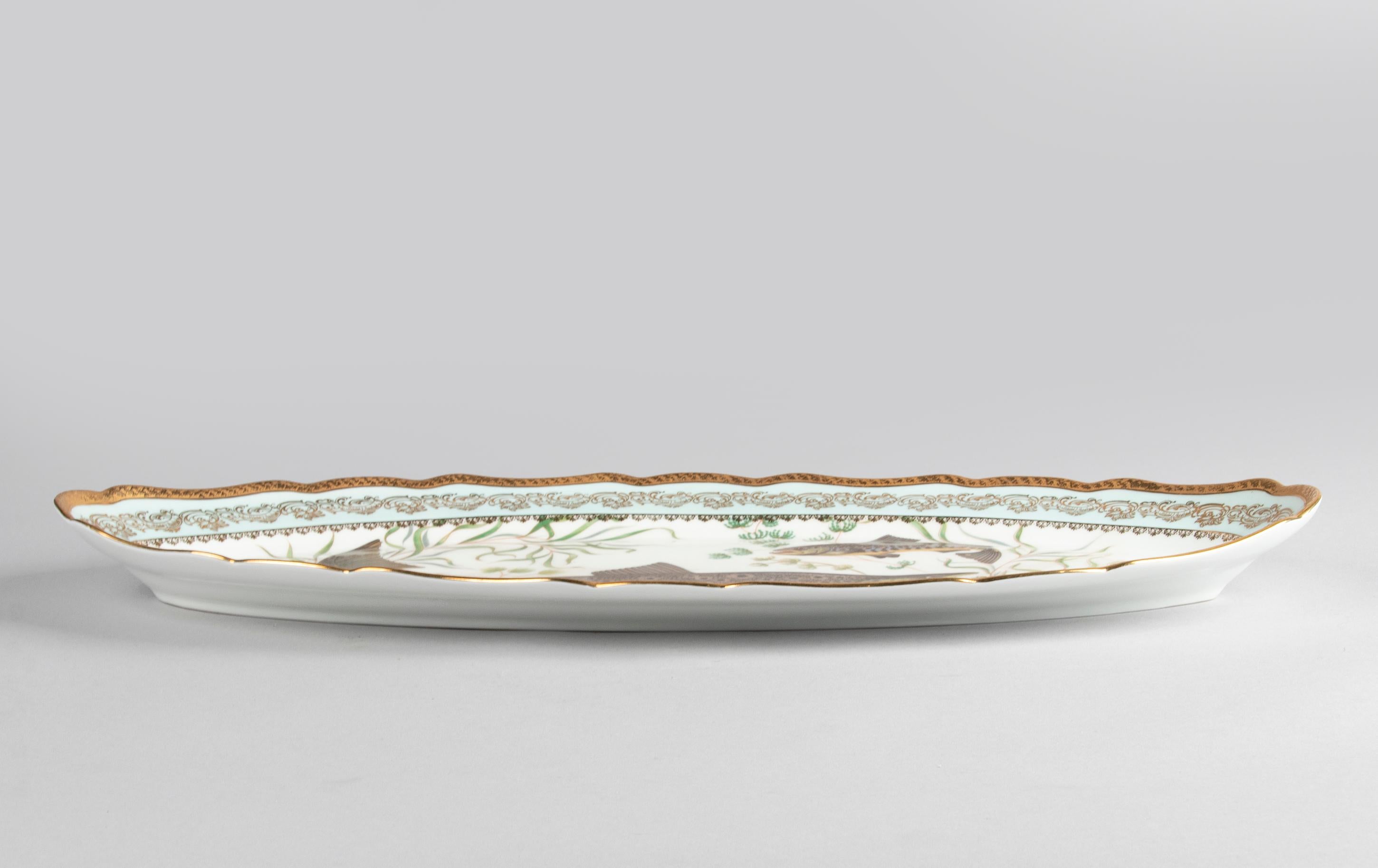 Porcelain Fish Service by Limoges Chadelaud with Gilt Encrusted Rims 9