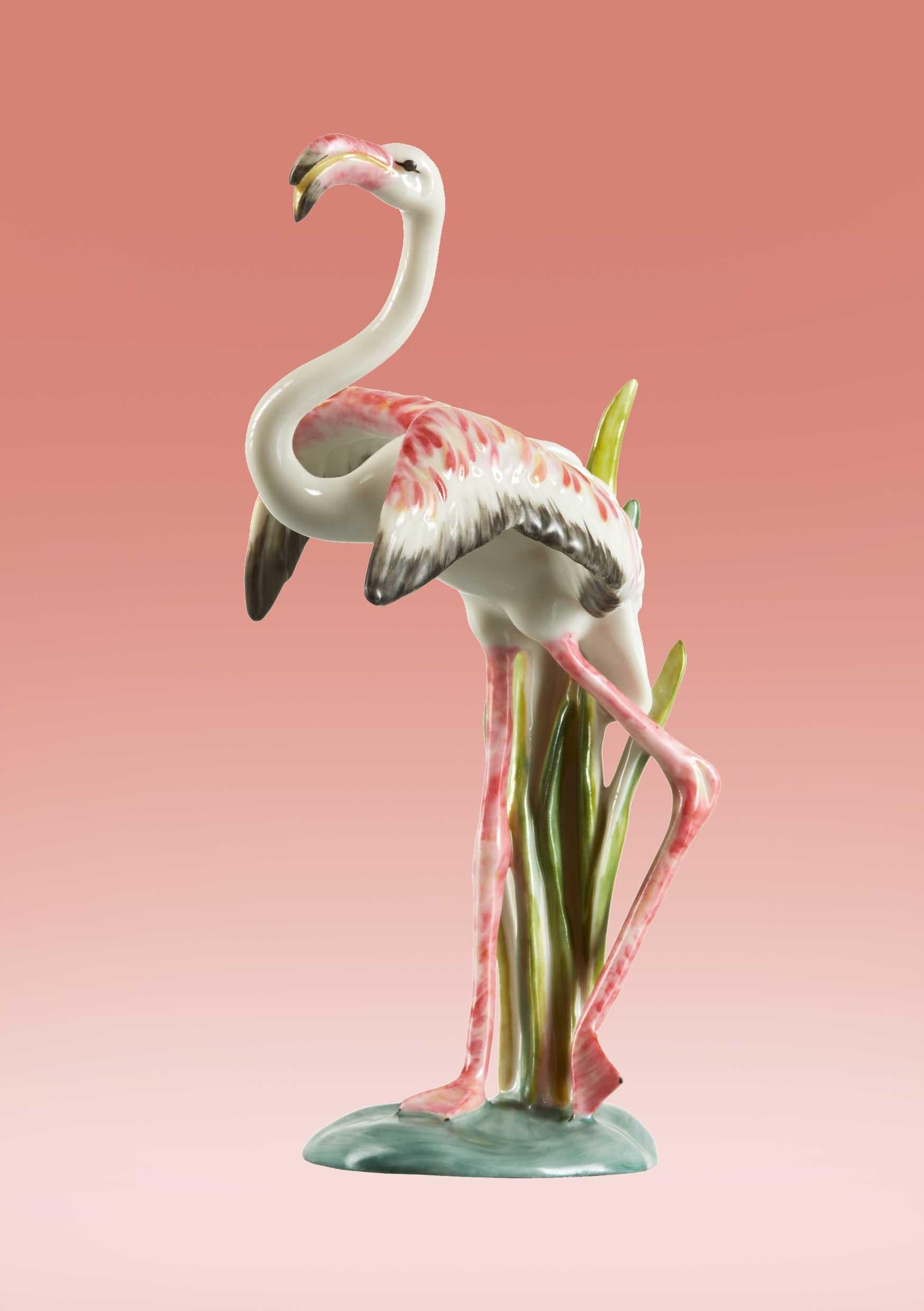 German Porcelain flamingo, handcrafted, hand painted - Nymphenburg porcelain For Sale
