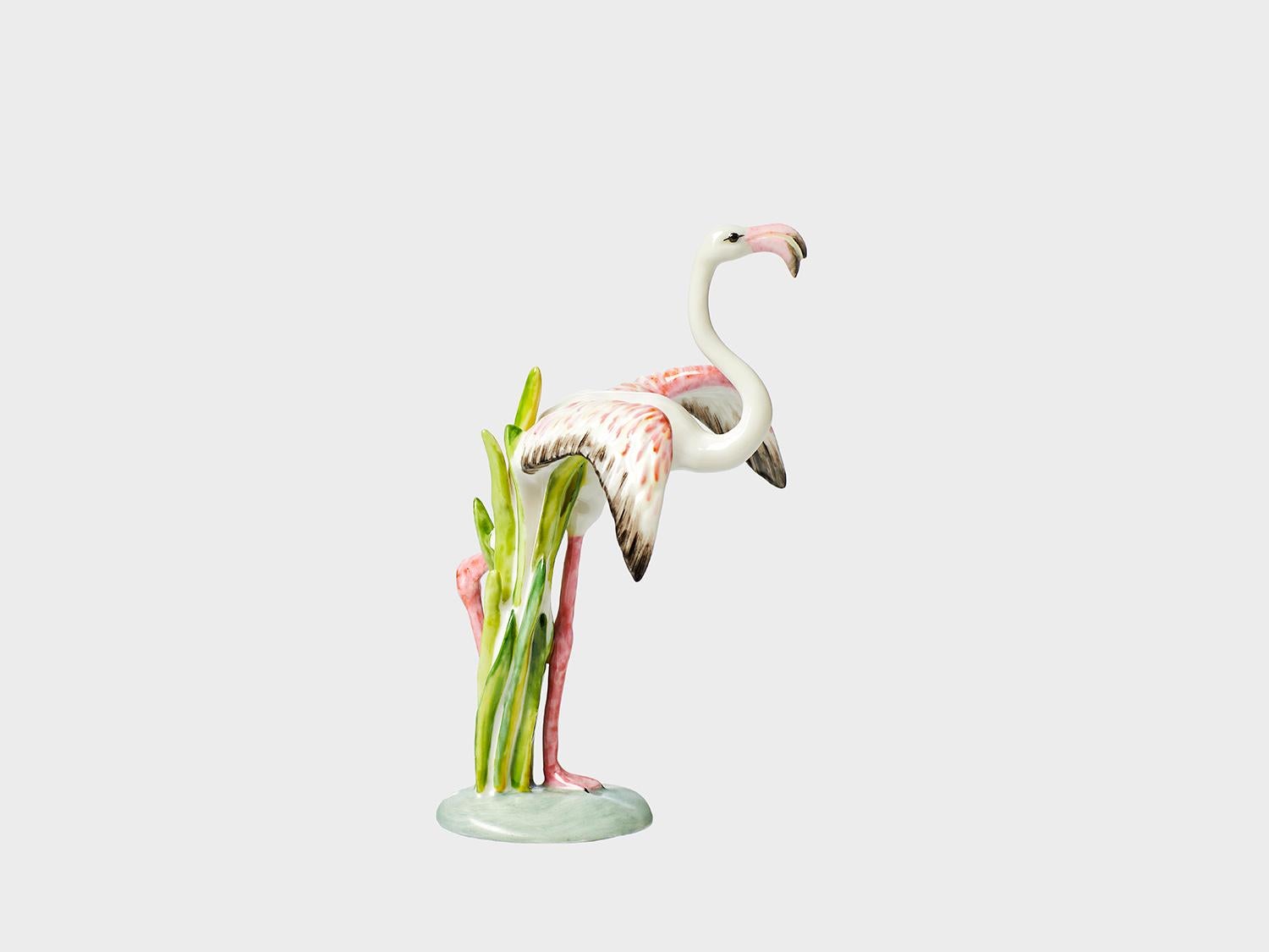 Cast Porcelain flamingo, handcrafted, hand painted - Nymphenburg porcelain For Sale
