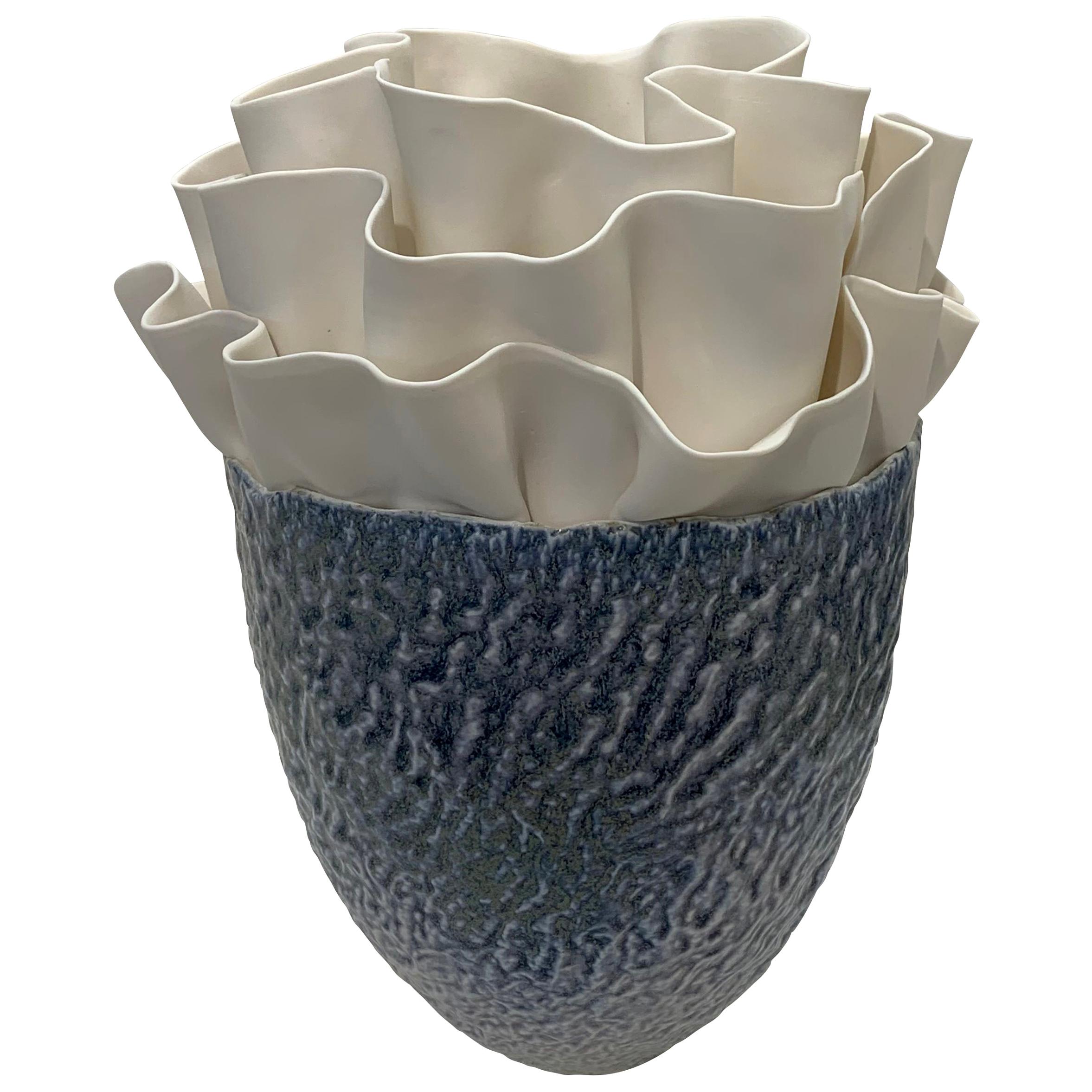 Blue and White Porcelain Floral Design Sculpture, Italy, Contemporary