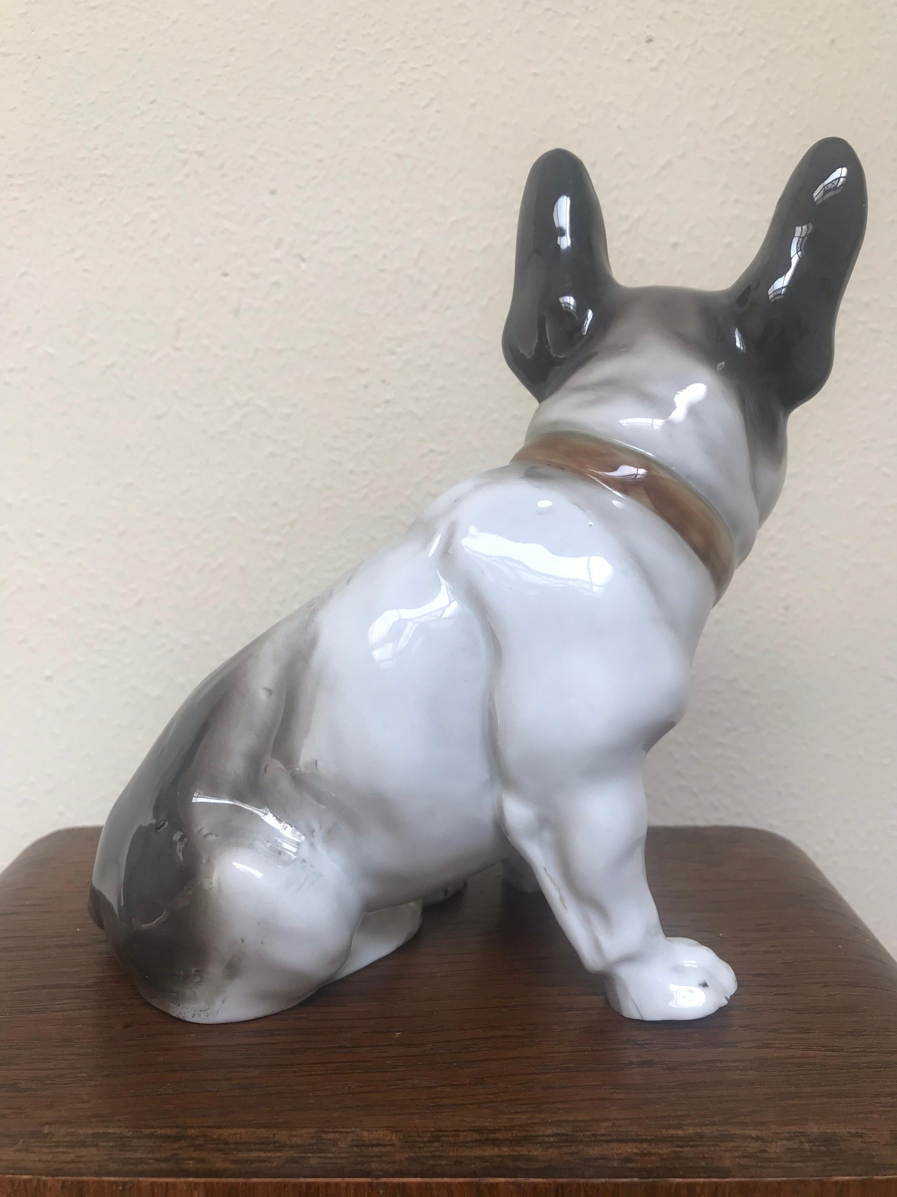 Französische Bulldogge aus Porzellan, Art Deco im Angebot 2