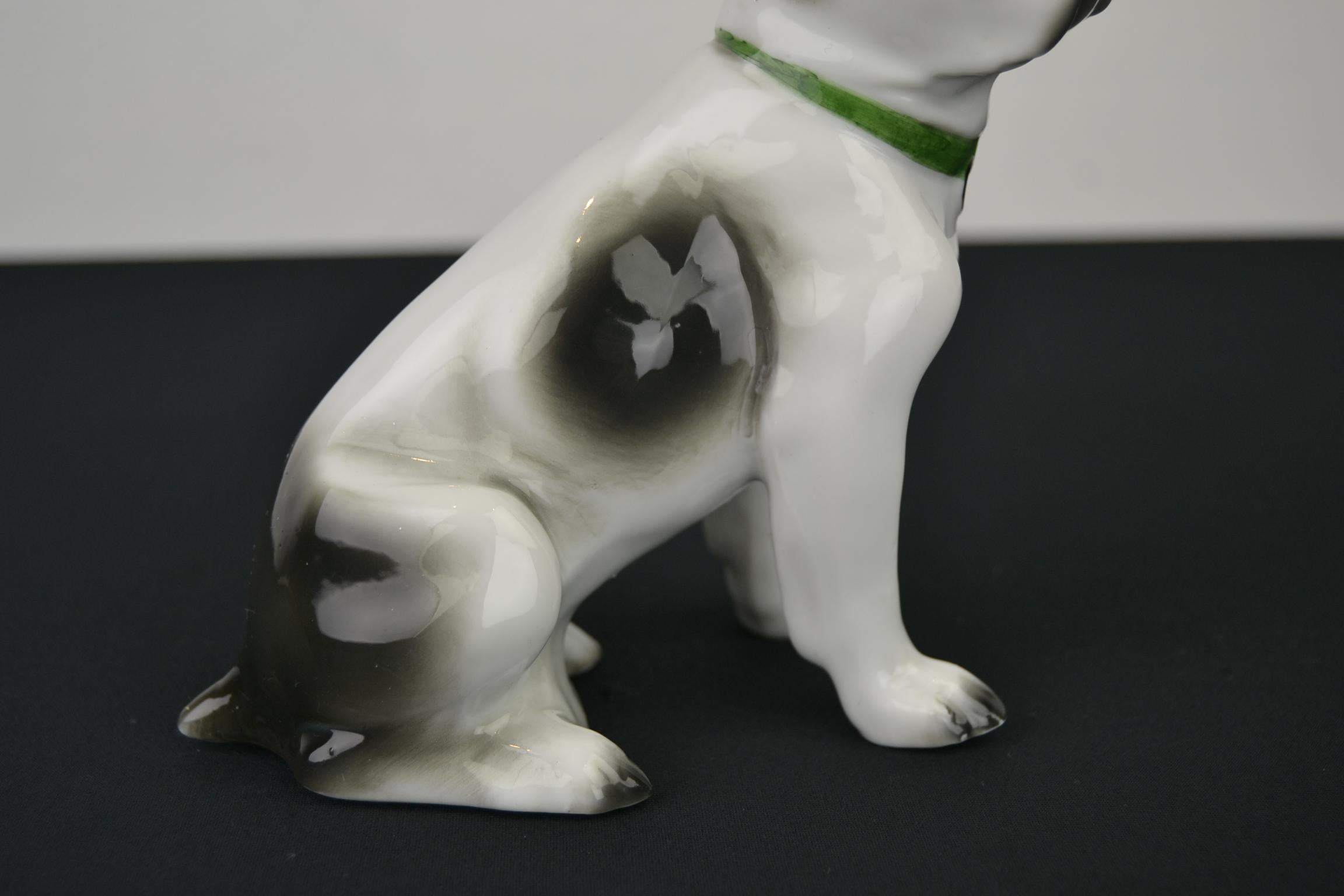 Porcelain French Bulldog, Boston Terrier Sculpture with Green Collar 2