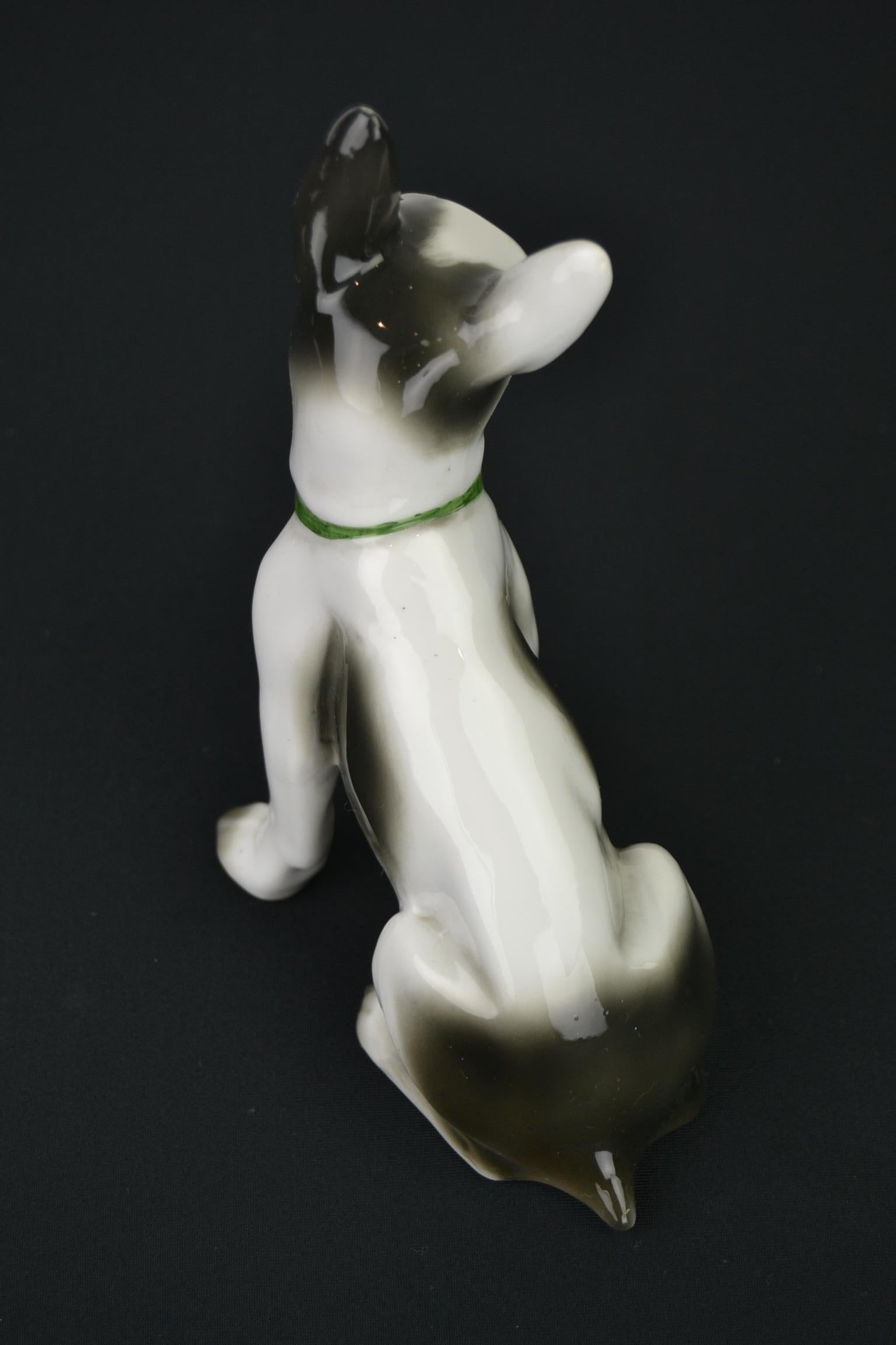 Porcelain French Bulldog, Boston Terrier Sculpture with Green Collar 3
