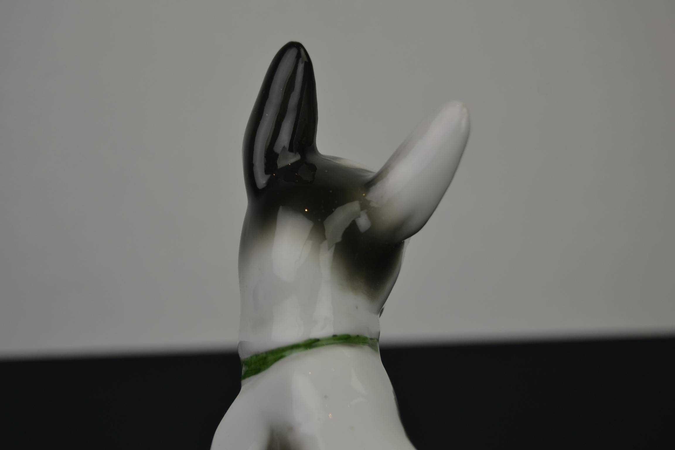 Porcelain French Bulldog, Boston Terrier Sculpture with Green Collar 4