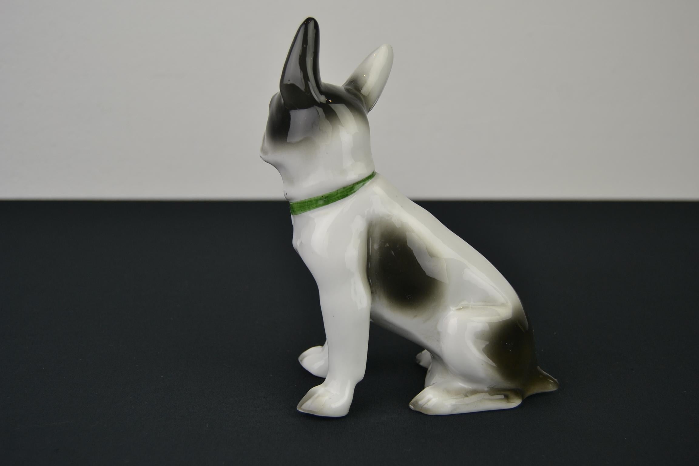 Porcelain French Bulldog, Boston Terrier Sculpture with Green Collar 6