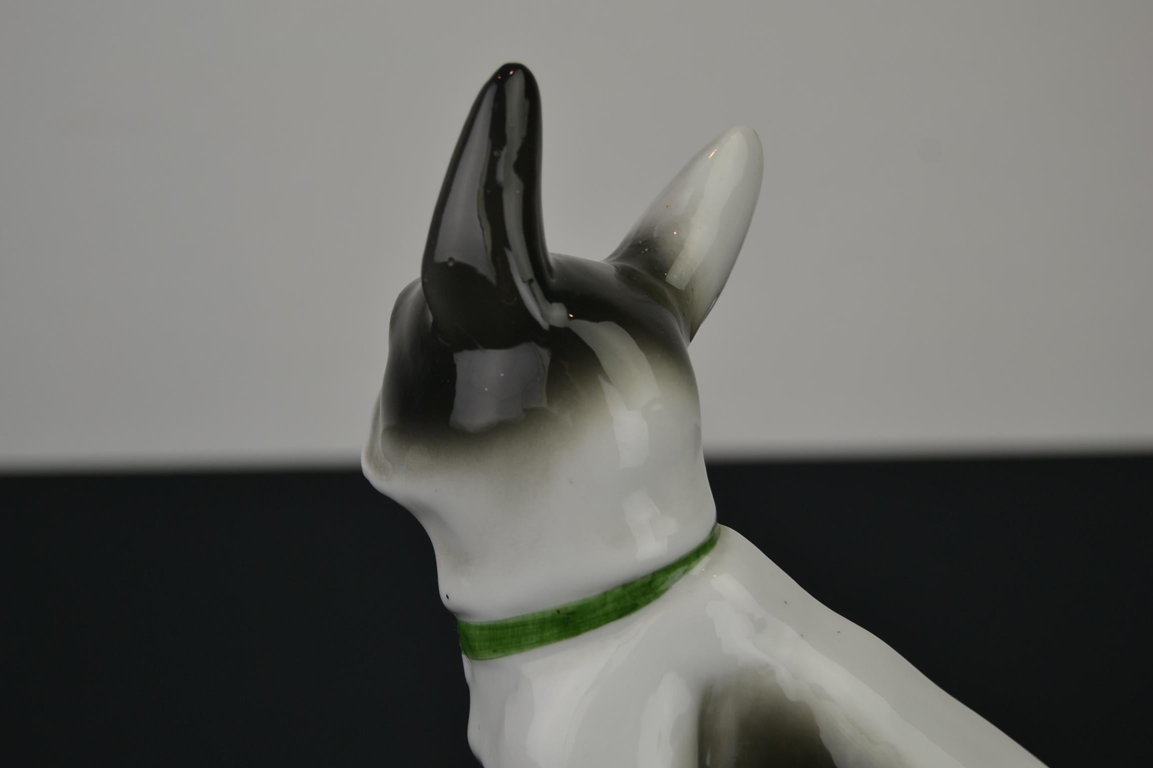 Porcelain French Bulldog, Boston Terrier Sculpture with Green Collar 7