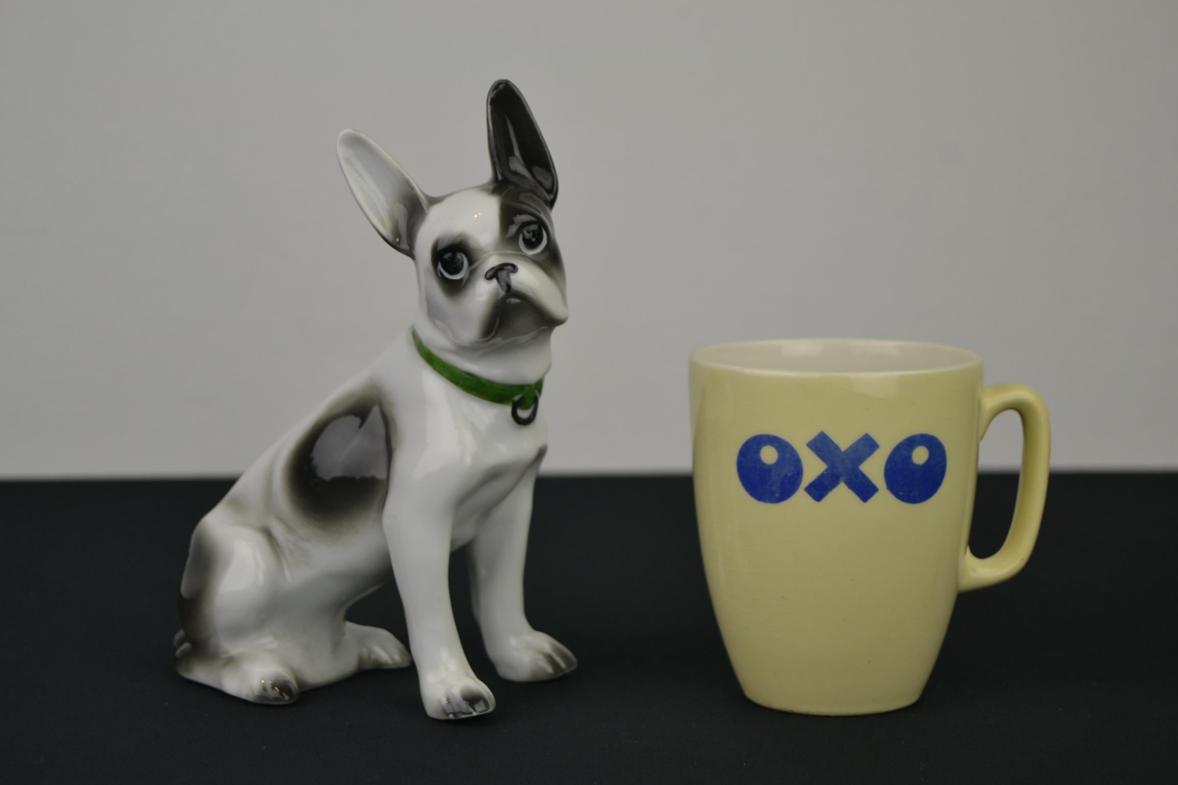 Porcelain French Bulldog, Boston Terrier Sculpture with Green Collar 10
