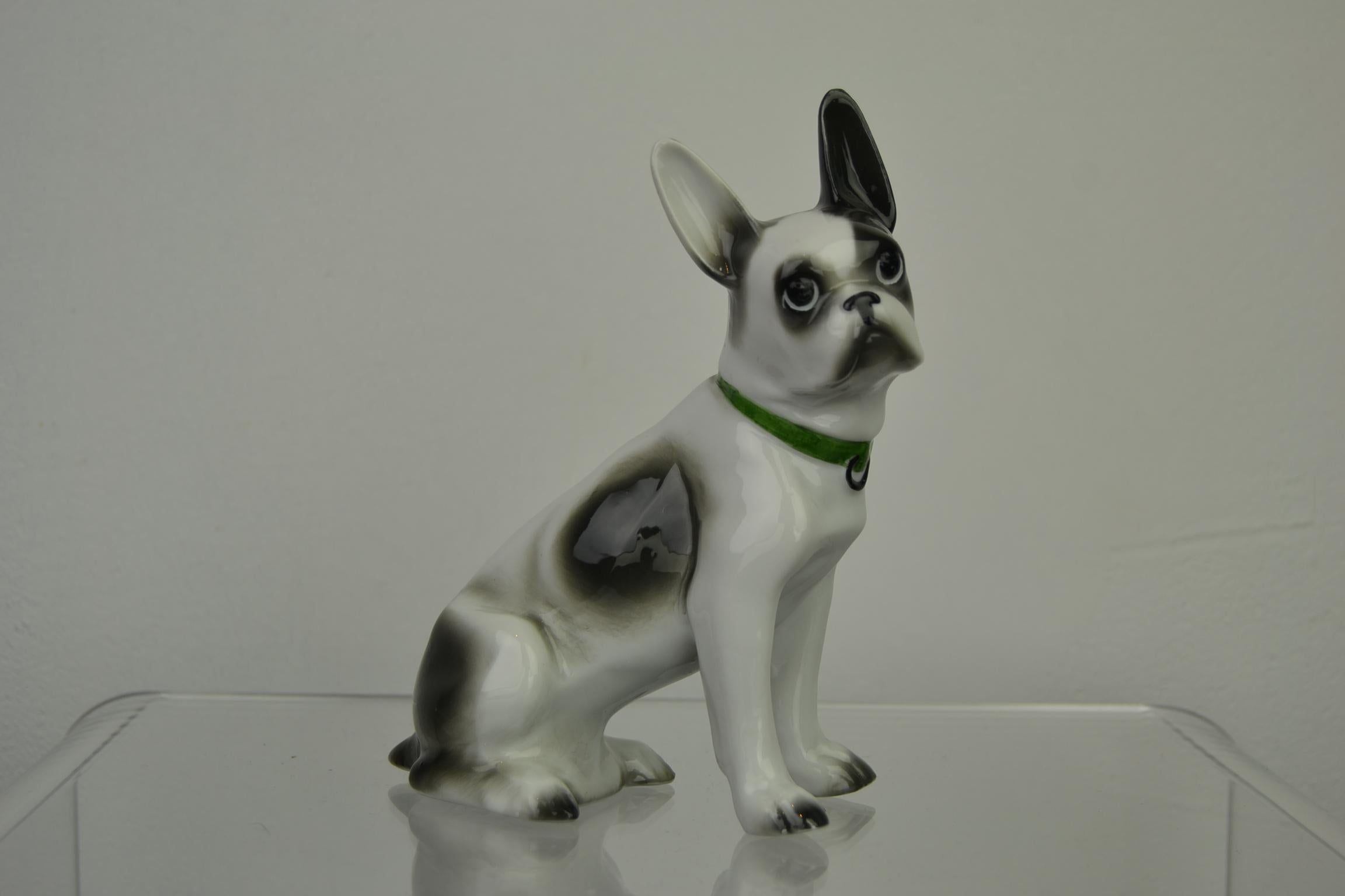 Porcelain French Bulldog, Boston Terrier Sculpture with Green Collar 11