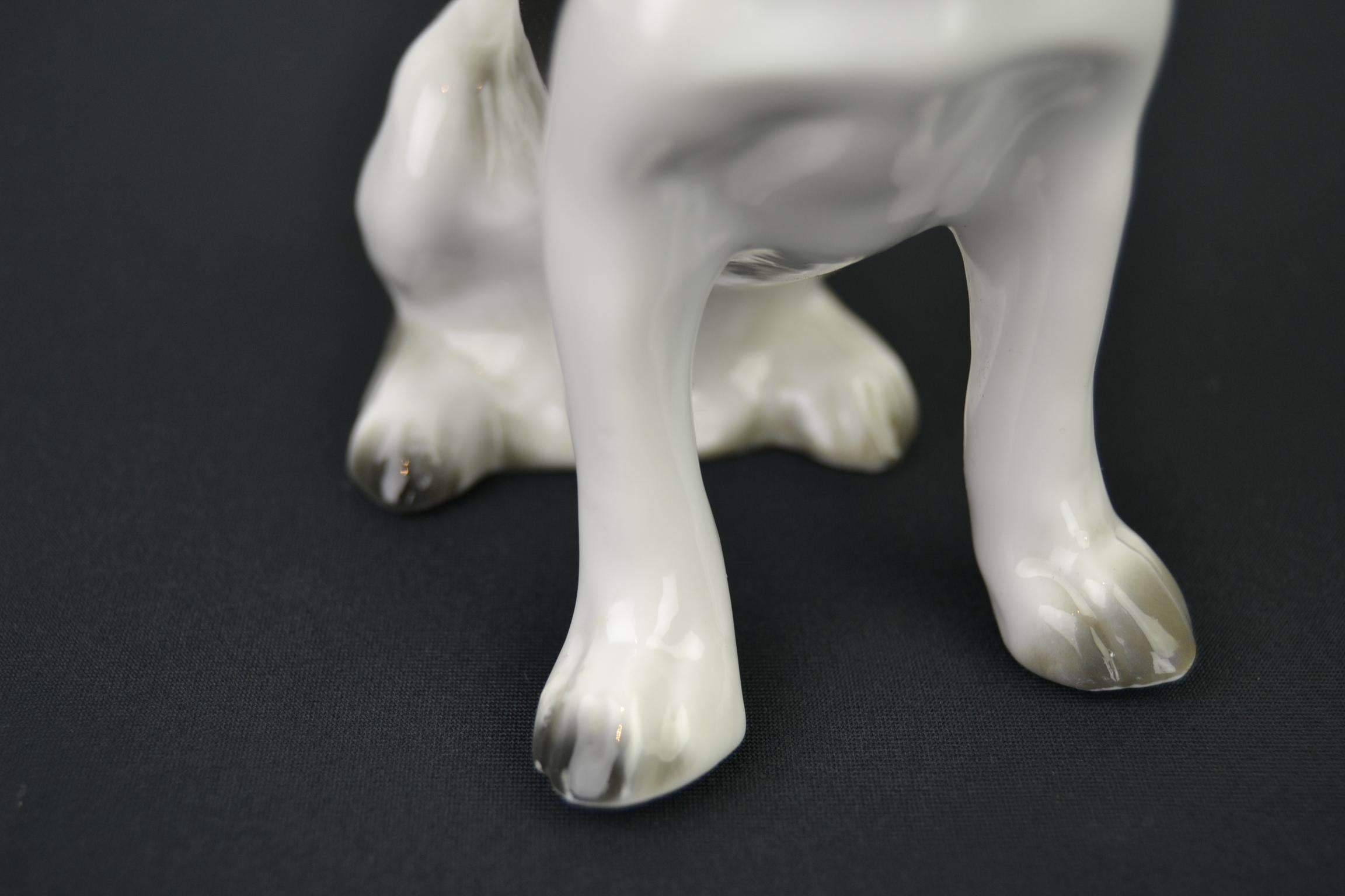 Art Deco Porcelain French Bulldog, Boston Terrier Sculpture with Green Collar