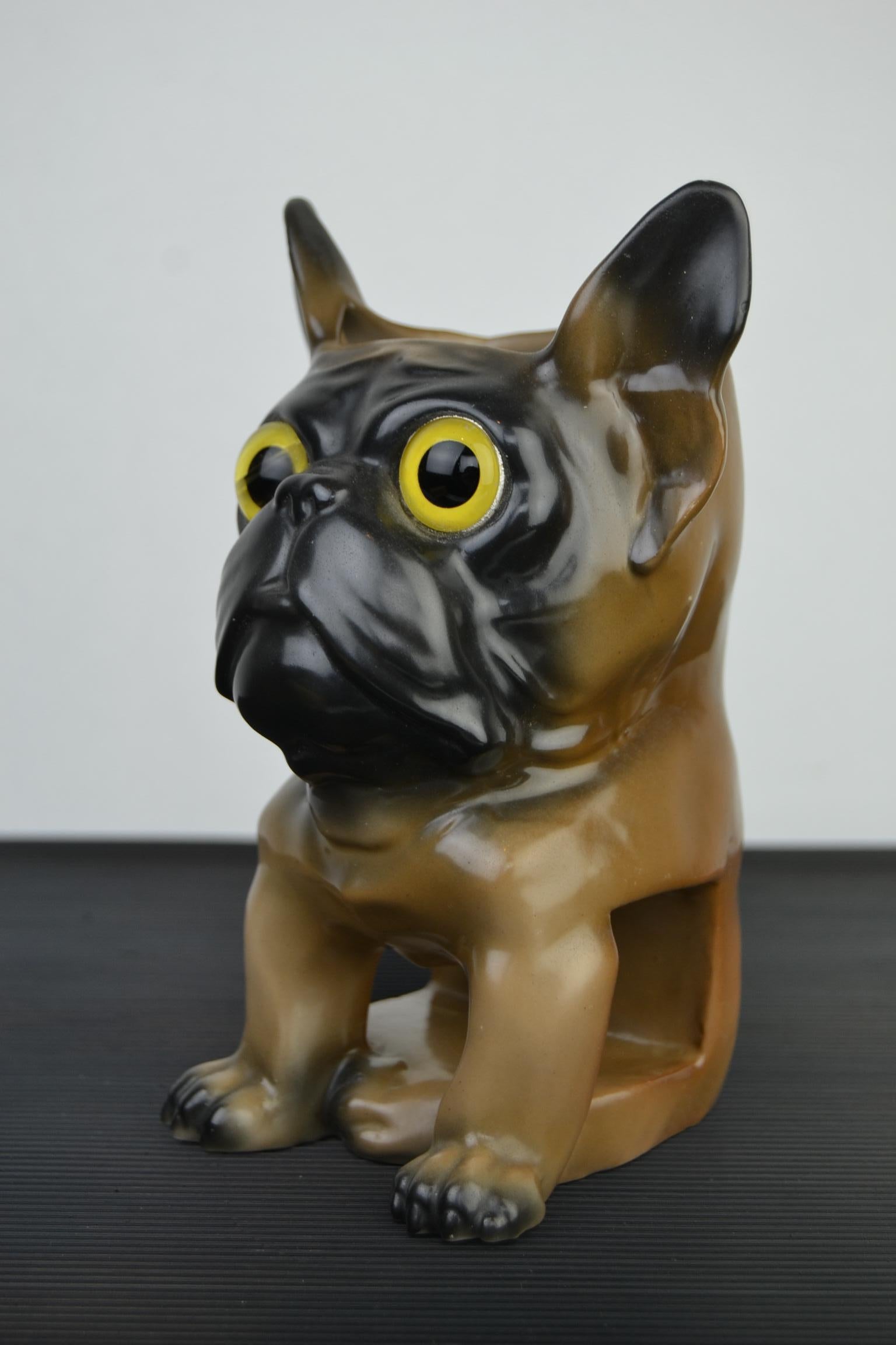 Porcelain French Bulldog Brush Holder, Europe, 1930s 6
